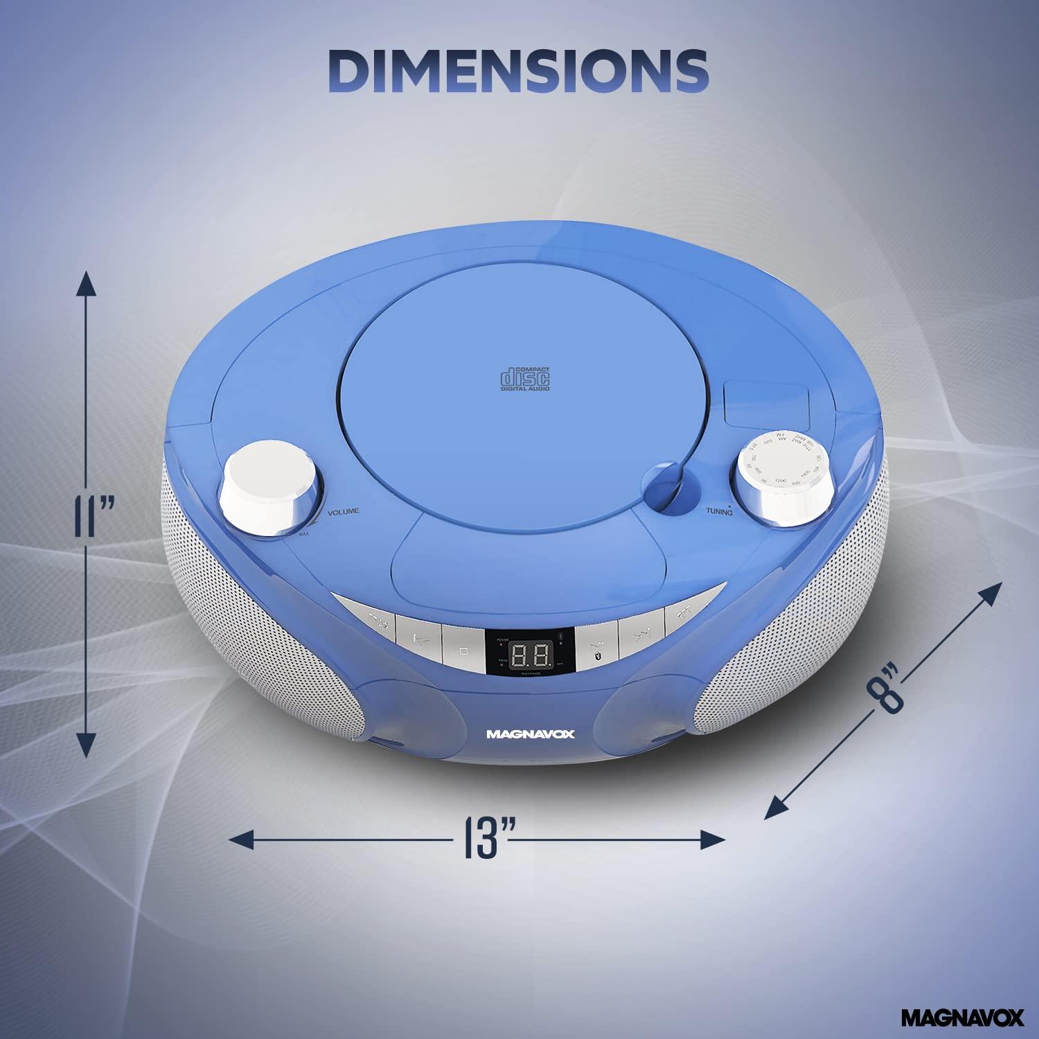 Magnavox Magnavox MD6949 Portable Top Loading CD Boombox with AM/FM Stereo Radio and Bluetooth Wireless Technology in Black | CD-R/CD-RW Compatible | LED Display | (Blue)