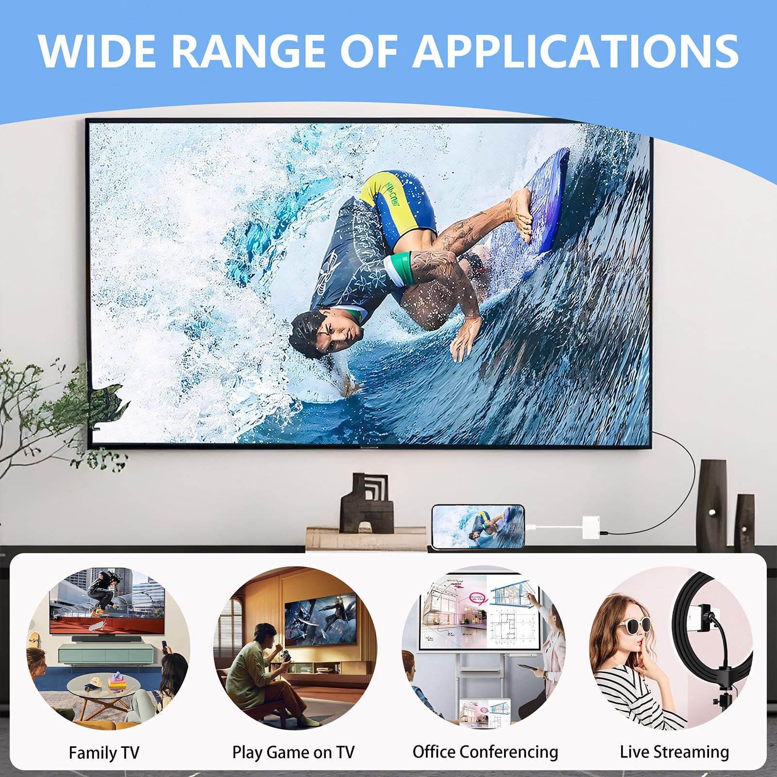 Kinhaly USB C to HDMI to iPhone 15 HDMI adapter to TV, 4K@60Hz USB C to HDMI Adapter with Charging Port, iPhone to HDMI to USB C Adapter Compatible for iPhone 16/15 Series/iPad Pro/Galaxy to HDTV Projector