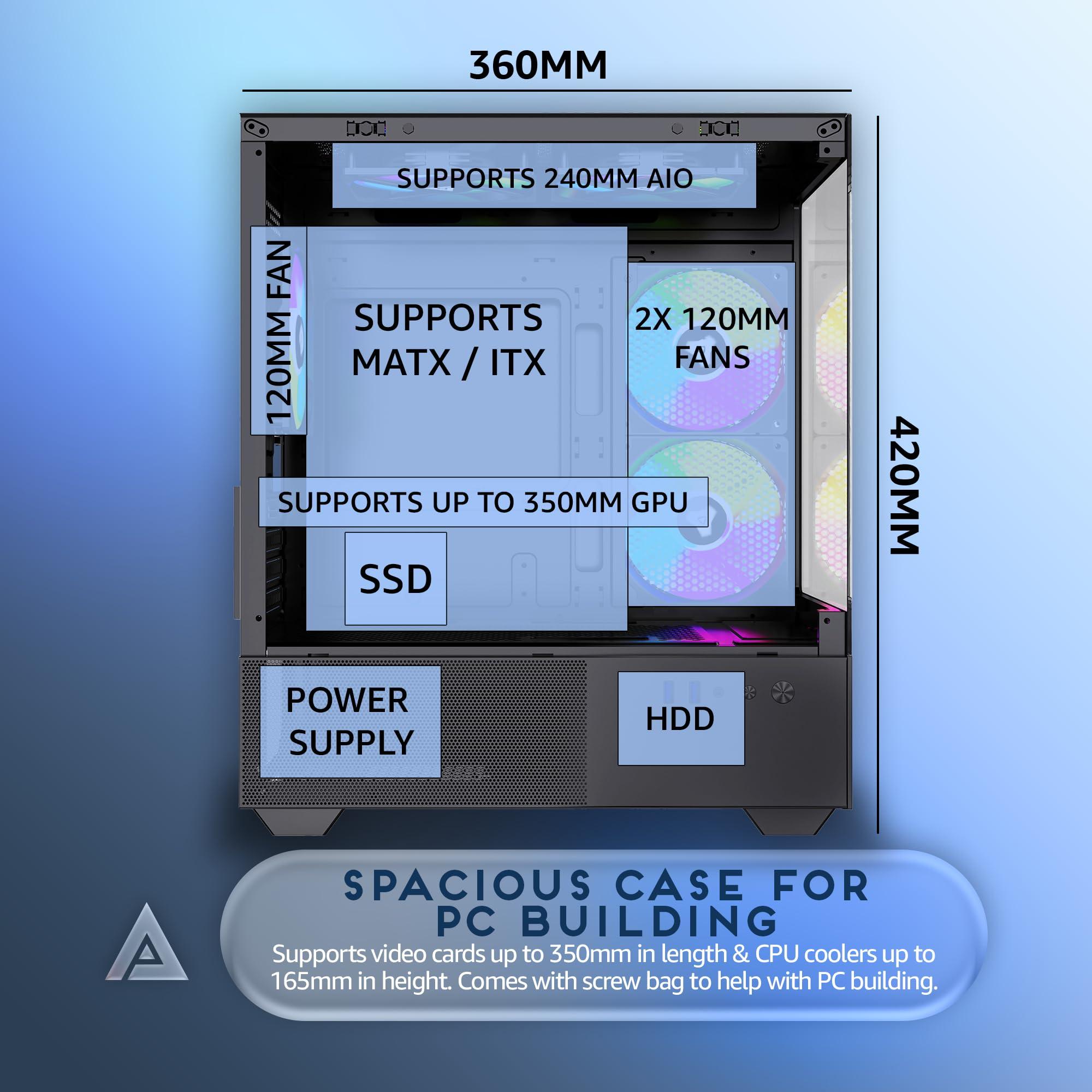 Apevia Apevia Phantom-BK Phantom Micro-ATX Dual-Chamber Gaming PC Case w/ 5X 120mm ARGB Fans, 366 RGB Modes, Dual Tempered Glass Panels, 240mm Radiator Support, 2X USB3.0, HD Audio Port, Black