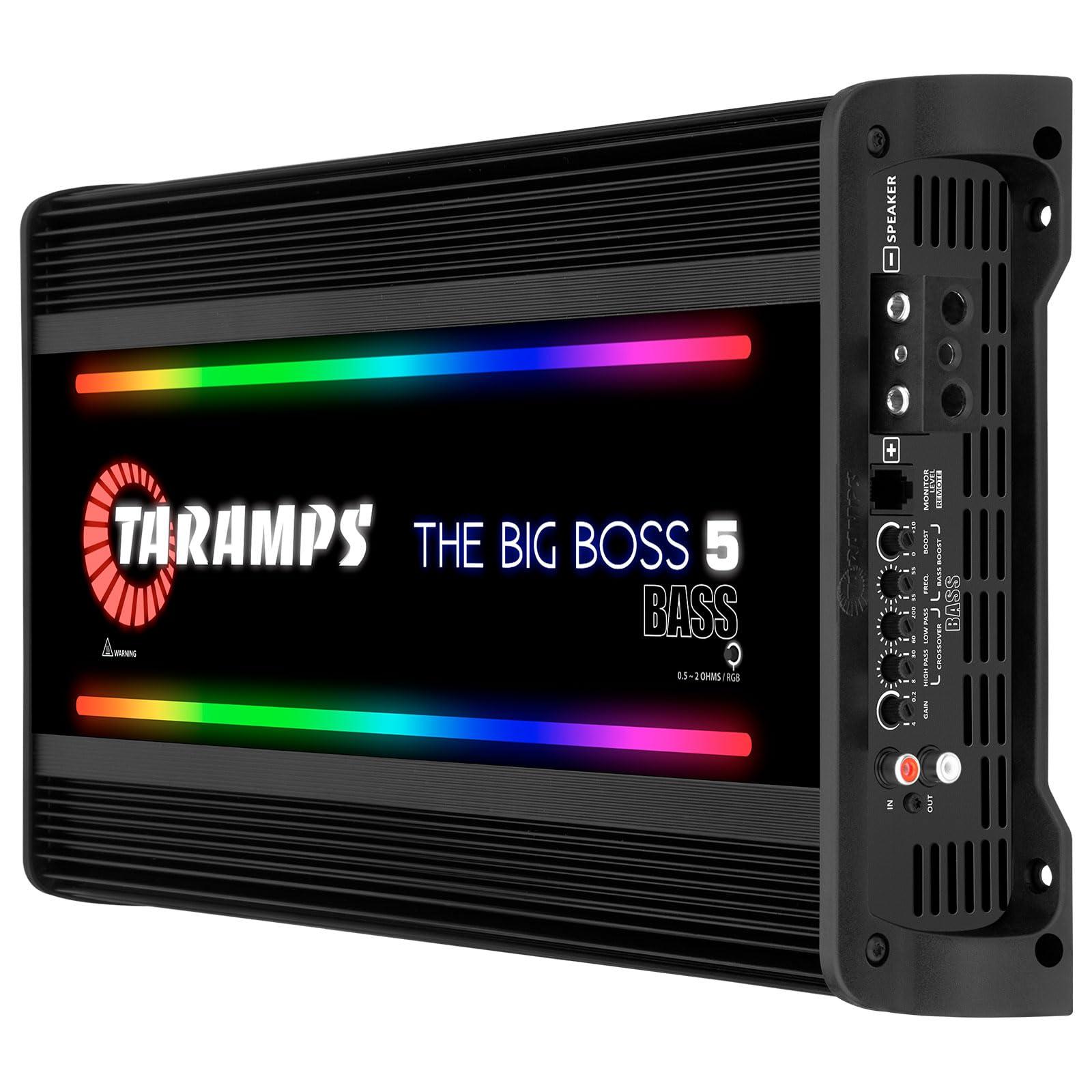 Taramp's Taramps The Big Boss 5 Bass Black Version Monoblock Amplifier RGB Effects 0.5~2 Ohms 5000 Watts Rms Multi-Impedance Car Audio System Class D, Smart 5k