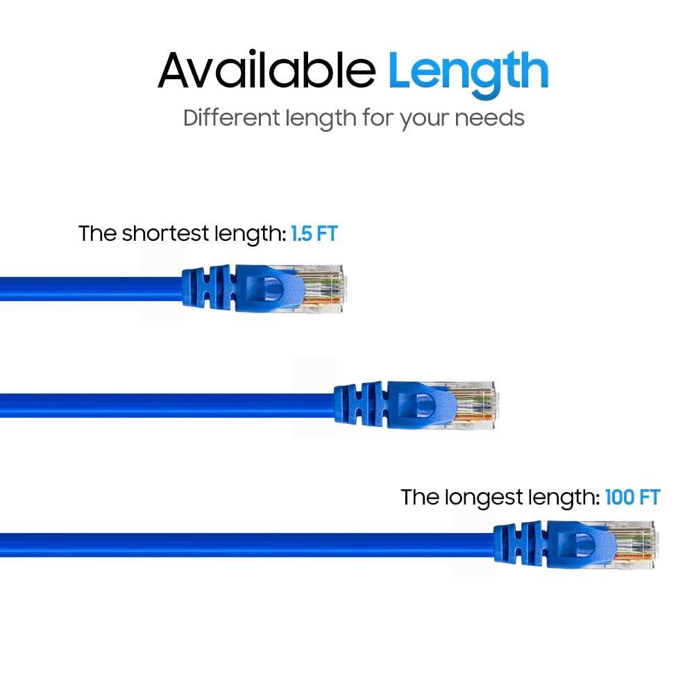 Cmple Cmple - Cat 6 Ethernet Cable 10 ft, Cat6 Patch Cables 10Gbps LAN Cable, 550MHz Network Cable, RJ45 Connectors, Compatible with Gaming Computer, Laptop, Modem, Router, HDTV, Gaming Console - Blue