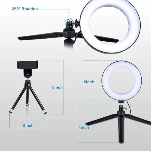 MACTREM LED Ring Light 6\" with Tripod Stand for YouTube Video and Makeup, Mini LED Camera Light with Cell Phone Holder Desktop LED Lamp with 3 Light Modes & 11 Brightness Level (6 inch)