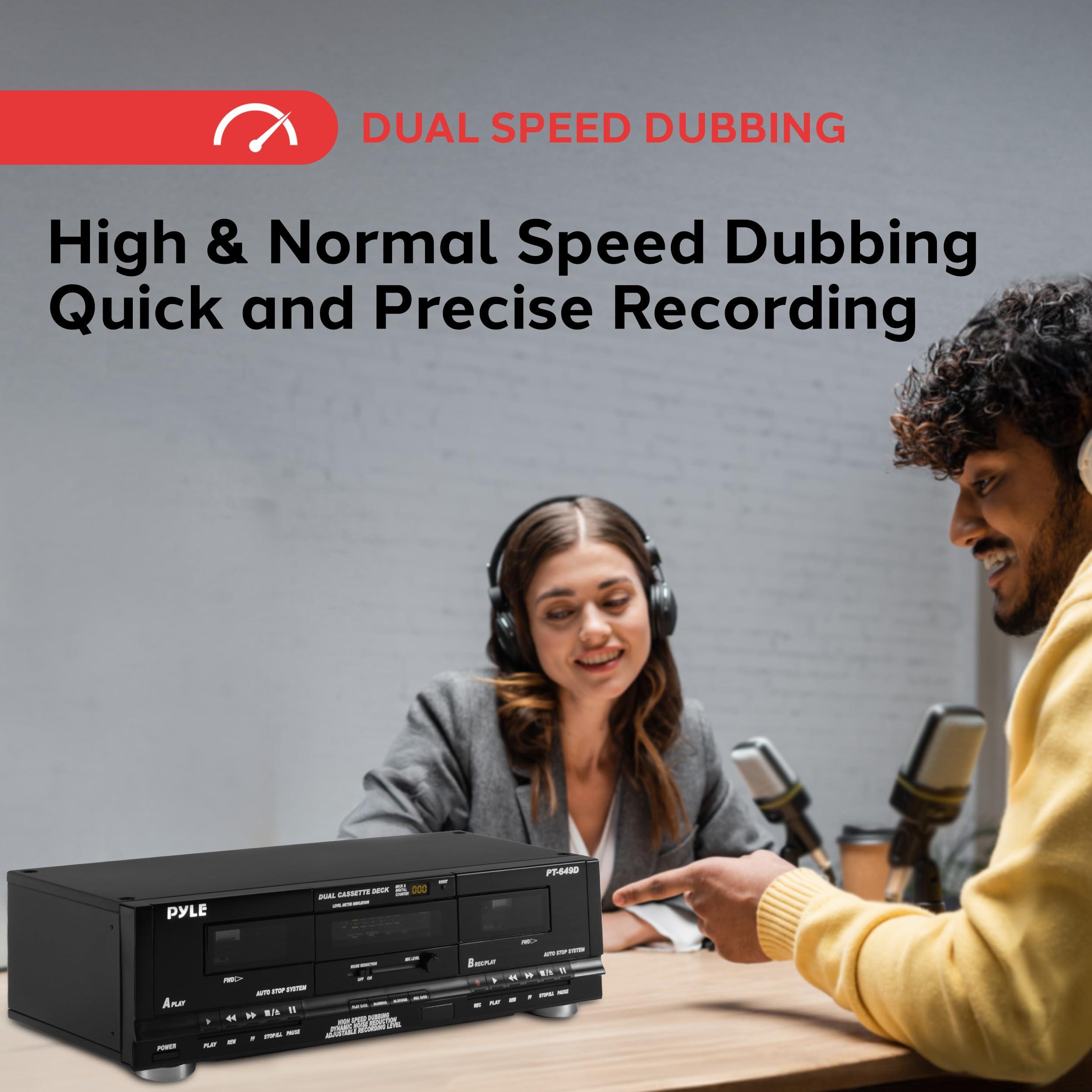 Pyle Pyle Home Digital Dual Cassette Deck Media Player Music Recording Device with RCA Cables Switchable Rack Mounting Hardware CrO2 Tape Selector Included 3 Digit Counter - 110V/220V