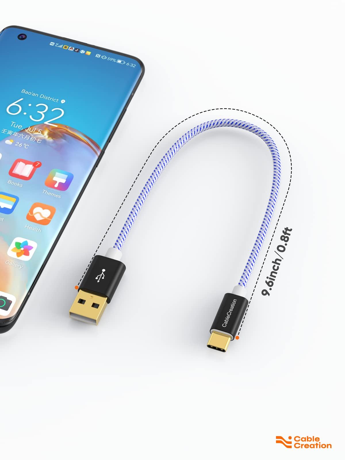 CableCreation CableCreation USB C to USB Cable Short 0.8FT, Durable USB A to C Fast Charging USB to Type C for Power Bank Galaxy S22,iPad Pro,iPhone 15/16,Android Auto/Cellphone,CarPlay