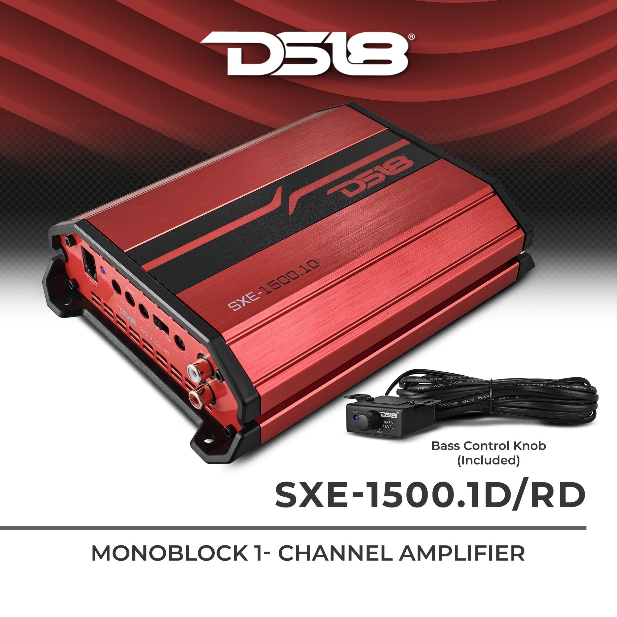 DS18 DS18 SXE-1500.1D SXE Class D Monoblock Car Amplifier 1 x 500 Watts RMS @ 1 Ohm 1500 Watts - Compact Amplifier with Remote Subwoofer Level Control (Black)