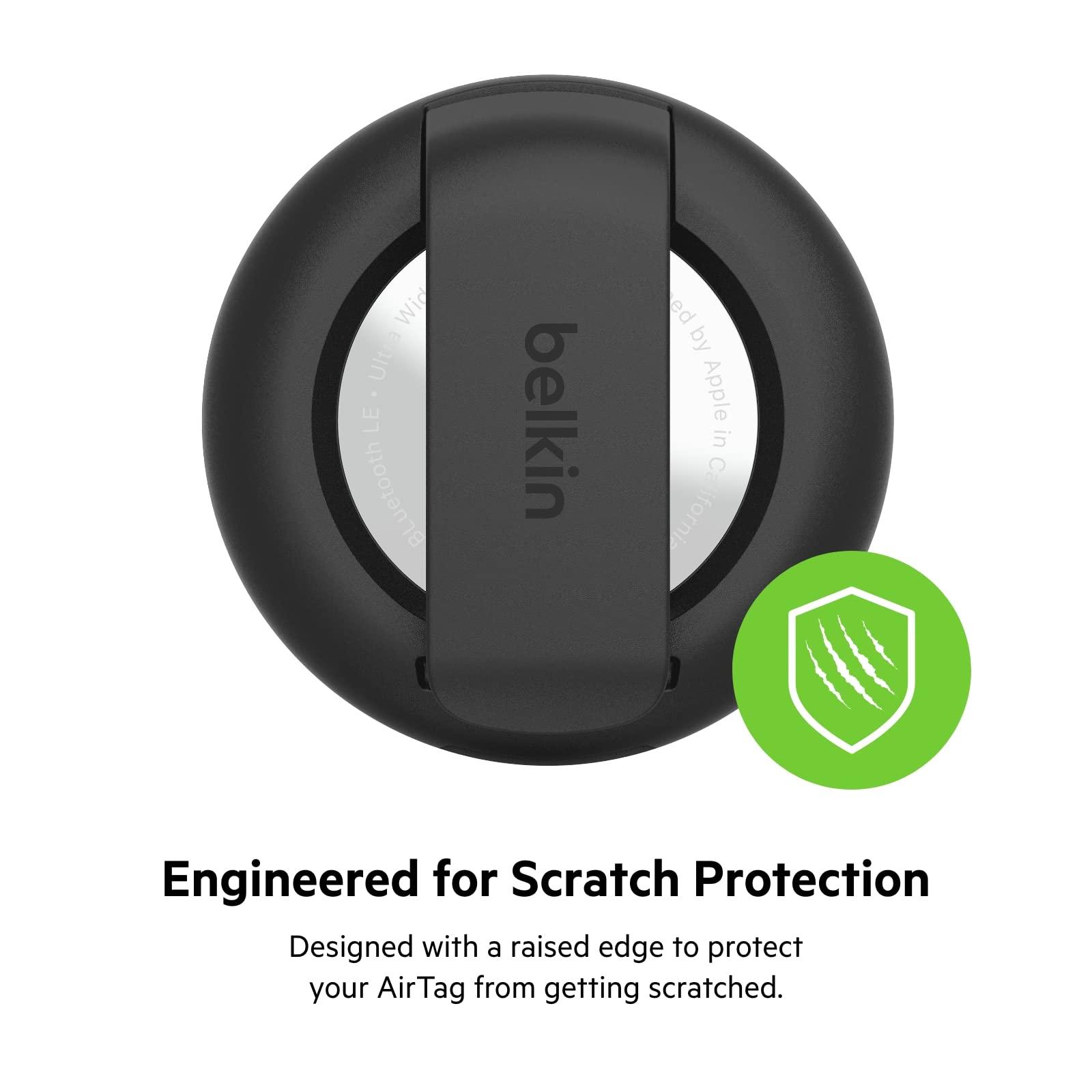 Belkin Belkin Apple AirTag Secure Holder with Clip - Durable Scratch Resistant Case Air Tag Spring Loaded Attach to Backpack, Clothing, and Luggage Black