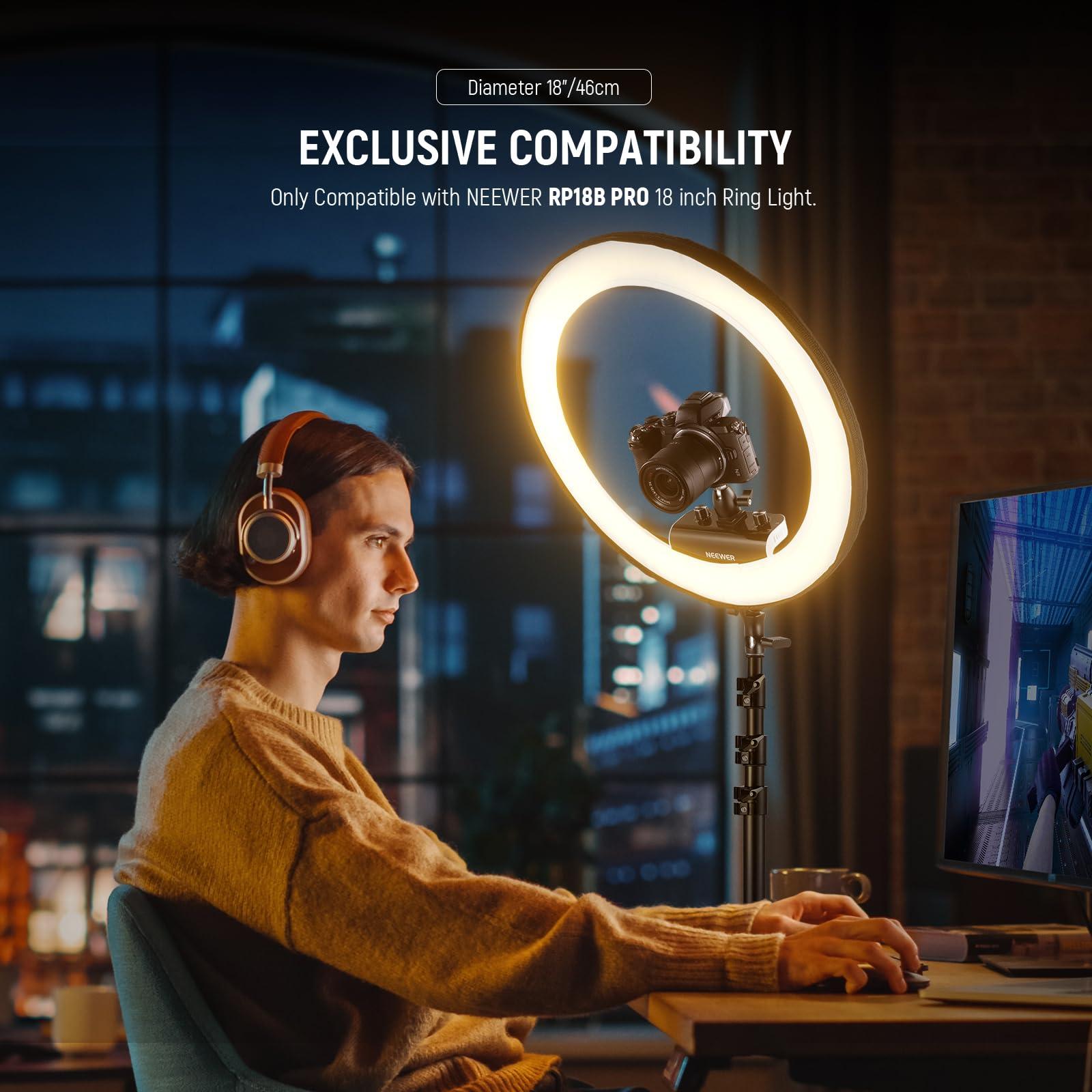 Neewer NEEWER Professional Ring Light with Stand and Phone Holder, Diffuser Included, 18 inch Ultra Thin, 45W 2900K-7000K TLCI98, App Control, Softer Lighting for Makeup Live Stream TikTok, RP18B Pro White