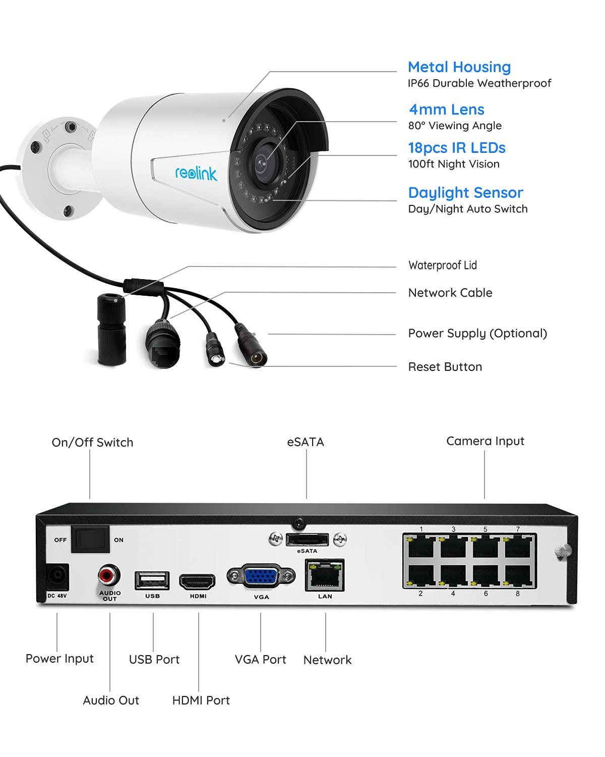 REOLINK Reolink 5MP PoE Security Camera System Bundle, 8PCS 5MP IP Cameras, a 16CH NVR Pre-installed with 4TB HDD, RLK16-410B8-5MP Bundle with IP Video Doorbell Camera