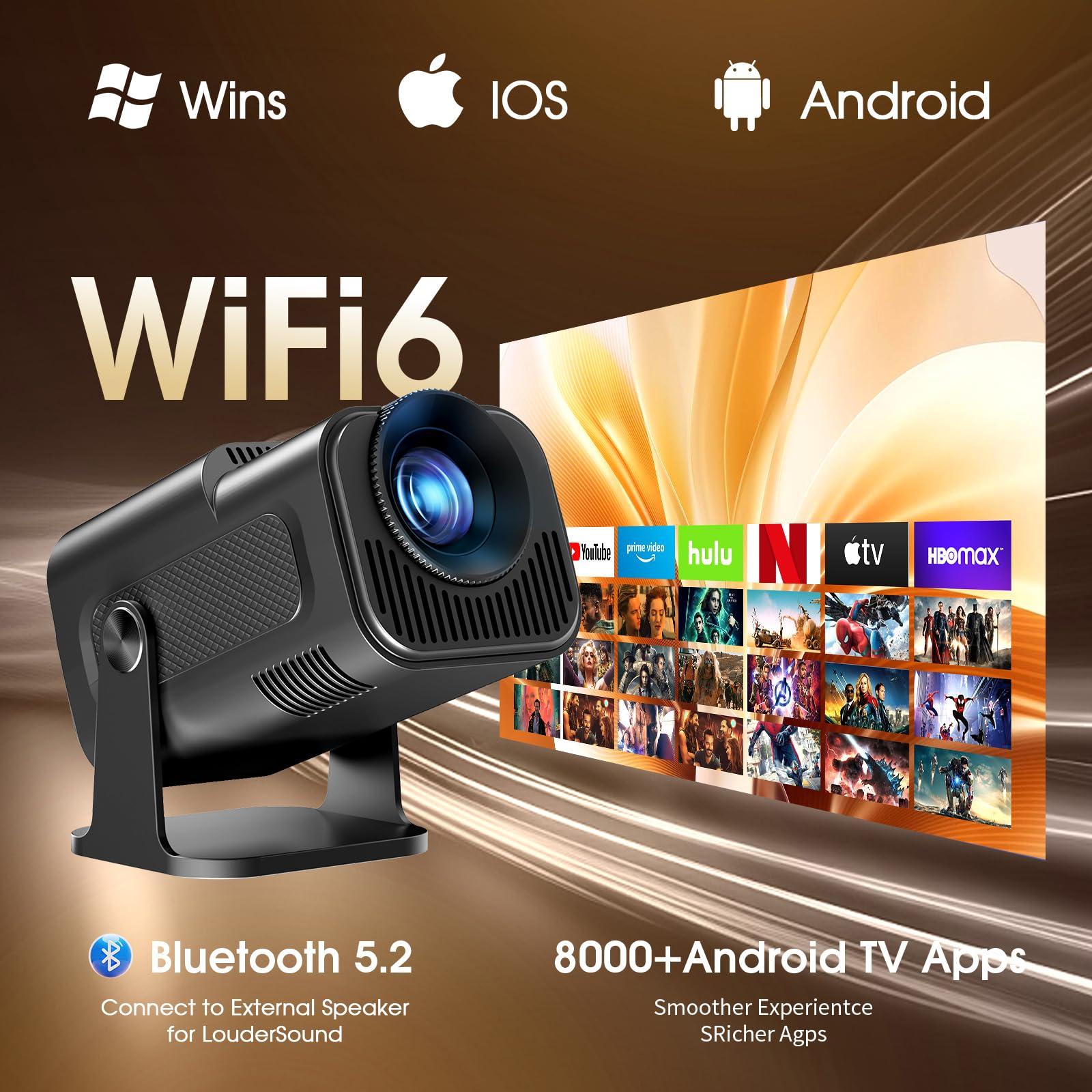 Gaimoo [Built-in App] Mini Projector 1920*1080P 4K Support Projector with Mouse Portable Projector with WiFi and Bluetooth 180 Adjustable Auto Keystone Compatible with TV Stick/Memory Stick/USB/Laptop