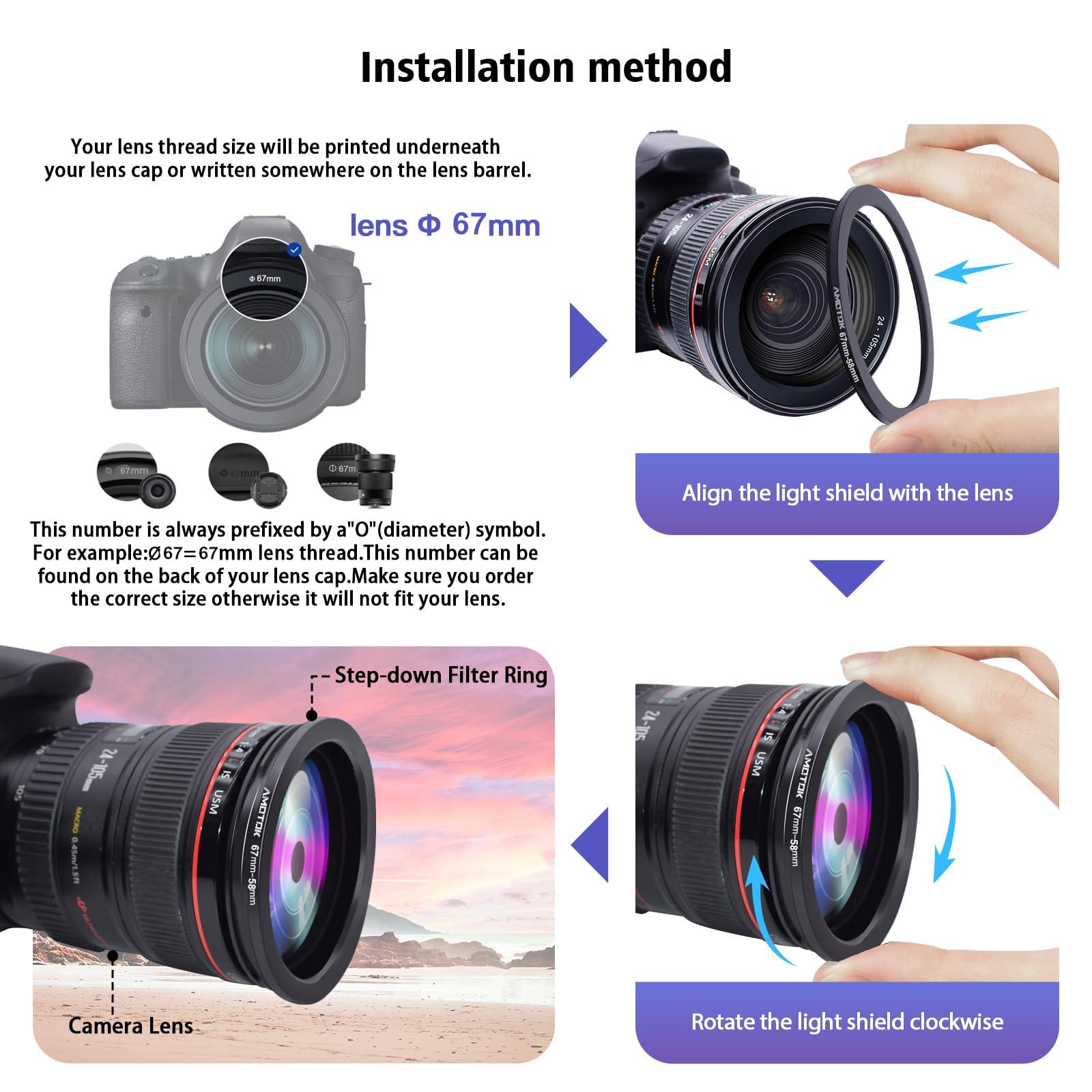 AMOTOK 67mm Lens to 58mm Camera Lens Adapter,67mm-58mm Filter Step-Down Ring,Compatible All 58mm Filter Accessory.Made from CNC Machined