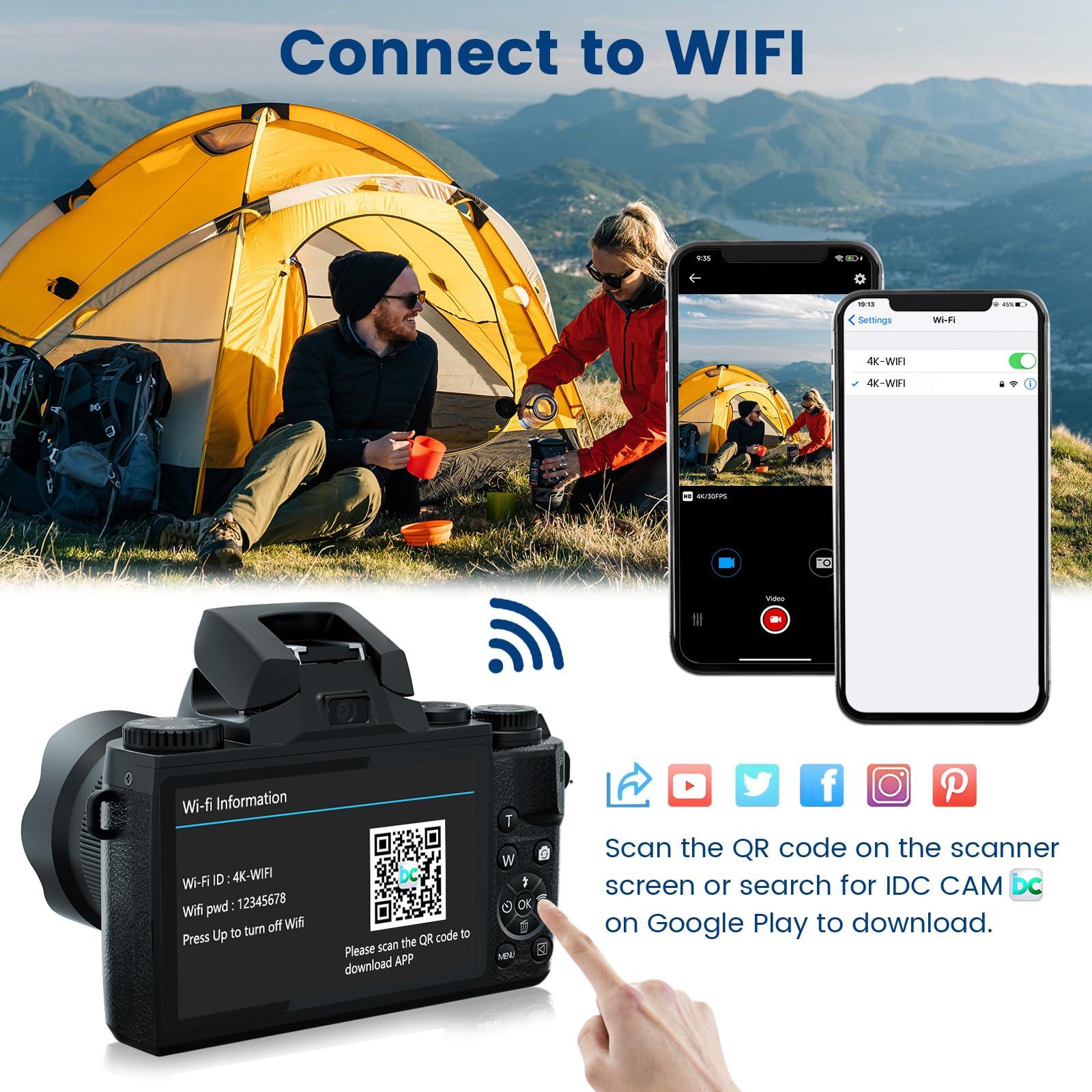 UIKICON UIKICON Digital Camera for Photography 4K Vlogging Camera 64MP Mirrorless Camera with WiFi, Dual Camera, 52mm Fixed Lens, 4.0\" Touch Screen, 32GB SD Card & Camera Bag(W05-Black2)