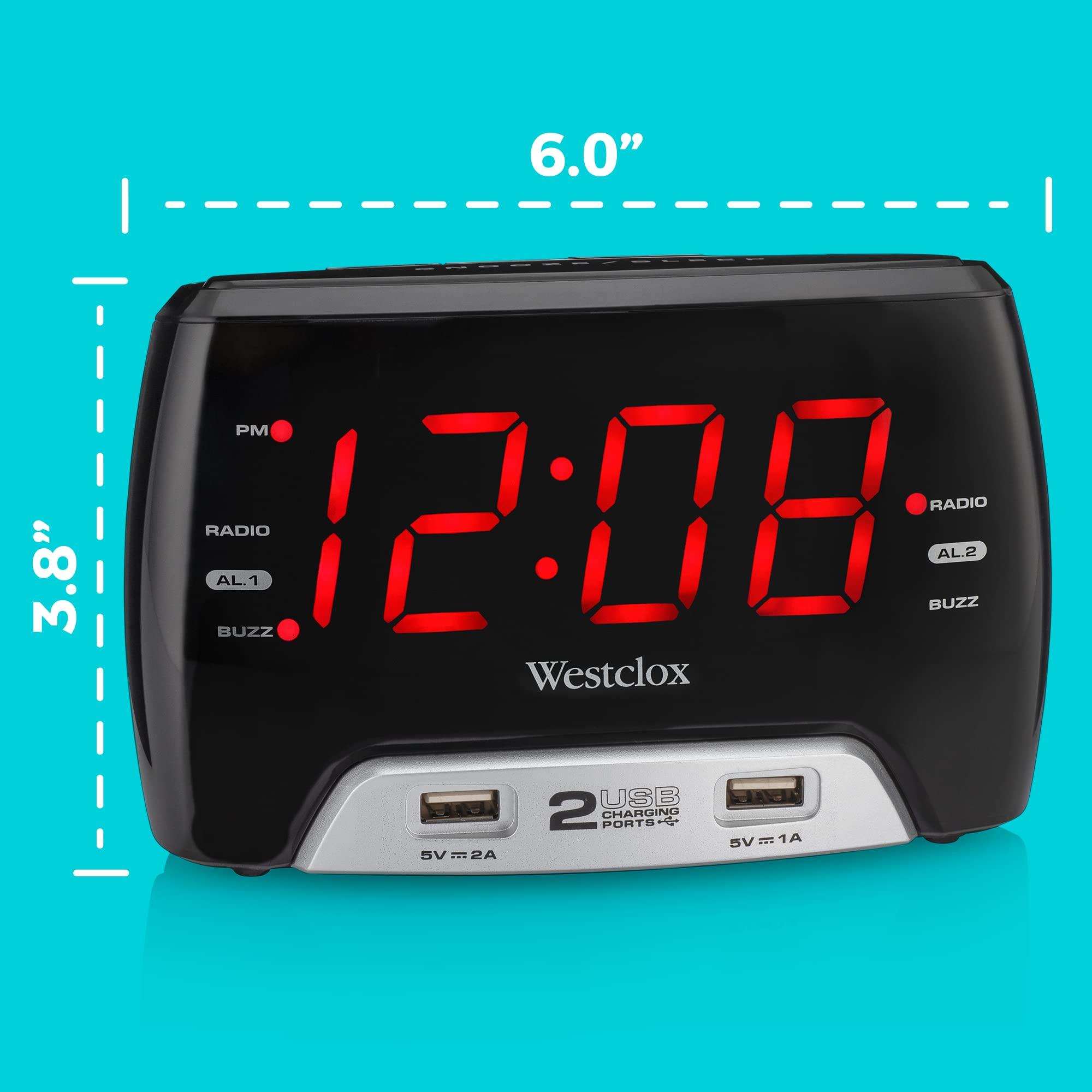 Westclox Westclox Basic Large 1.4 red LED Digital FM Clock Radio 2 USB Charging Port with Fast Charge for Bedroom, Home or Office Model# 80227WM