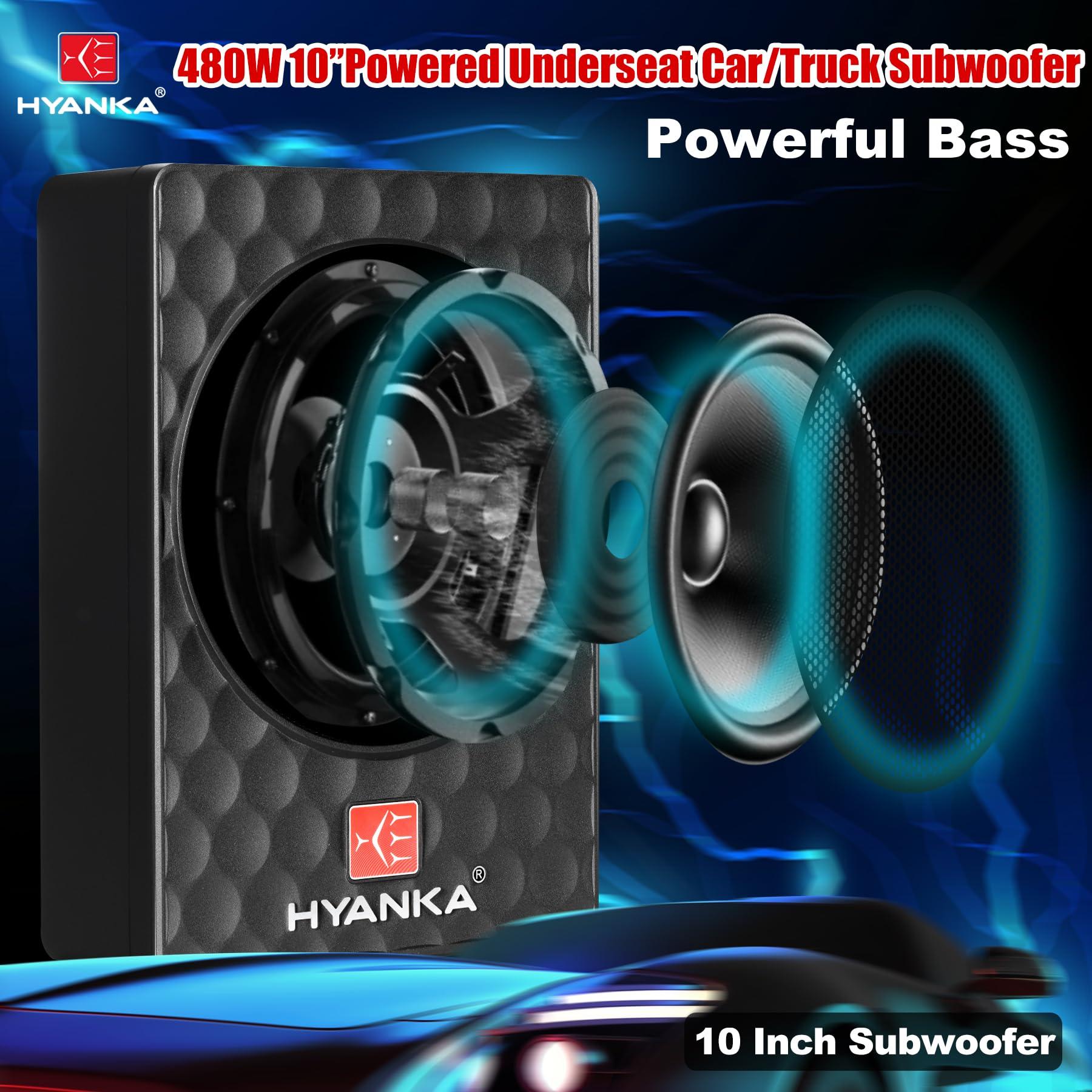 H YANKA H YANKA SODA-10ASW 480W 10 Inch Compact Underseat Car Subwoofer with Built-in Amp, Slim Powered Subwoofer for Car/Truck/Jeep Audio