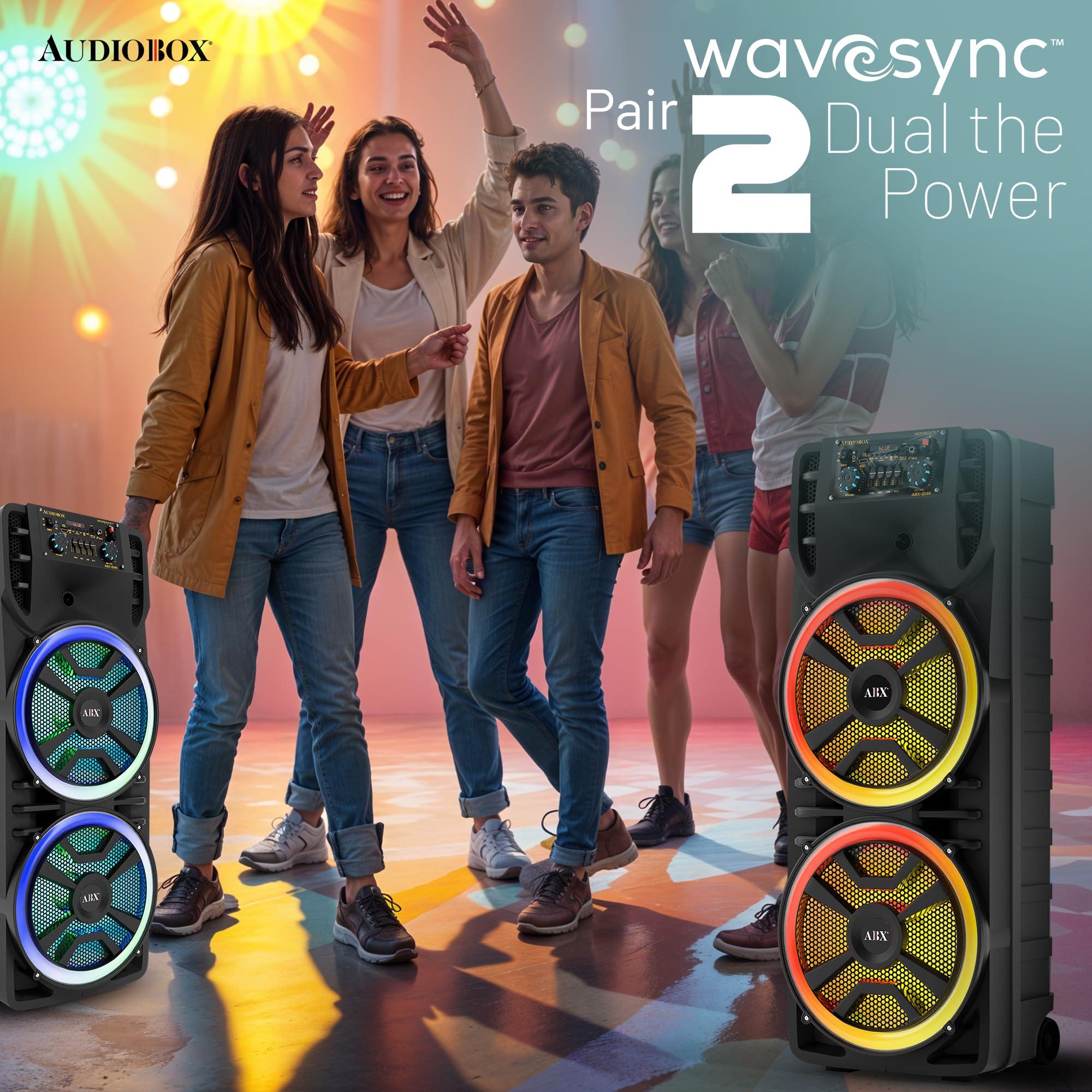 Audiobox Audiobox ABX-214R Dual 12" Portable Bluetooth Speaker, Lightweight but Loud with BASS, RGB Party Lights, Wireless Microphone, Volume, Treble & Bass Controls, 37-Inch Tall
