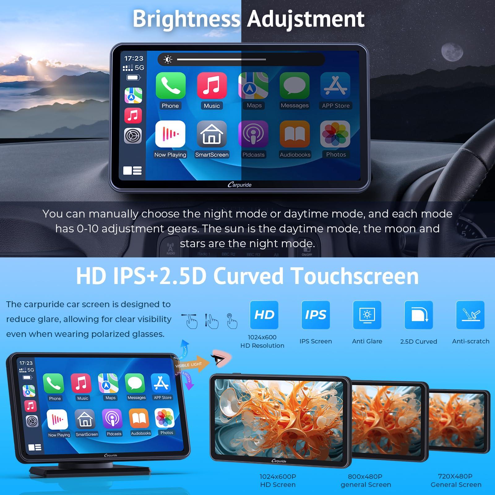 Carpuride Carpuride W701, Portable Wireless CarPlay Screen for Car- 7 Inch Car Play Screen Compatible with Android Auto and Apple CarPlay - Multimedia Player, Bluetooth, Navigation Screen for All Vehicles