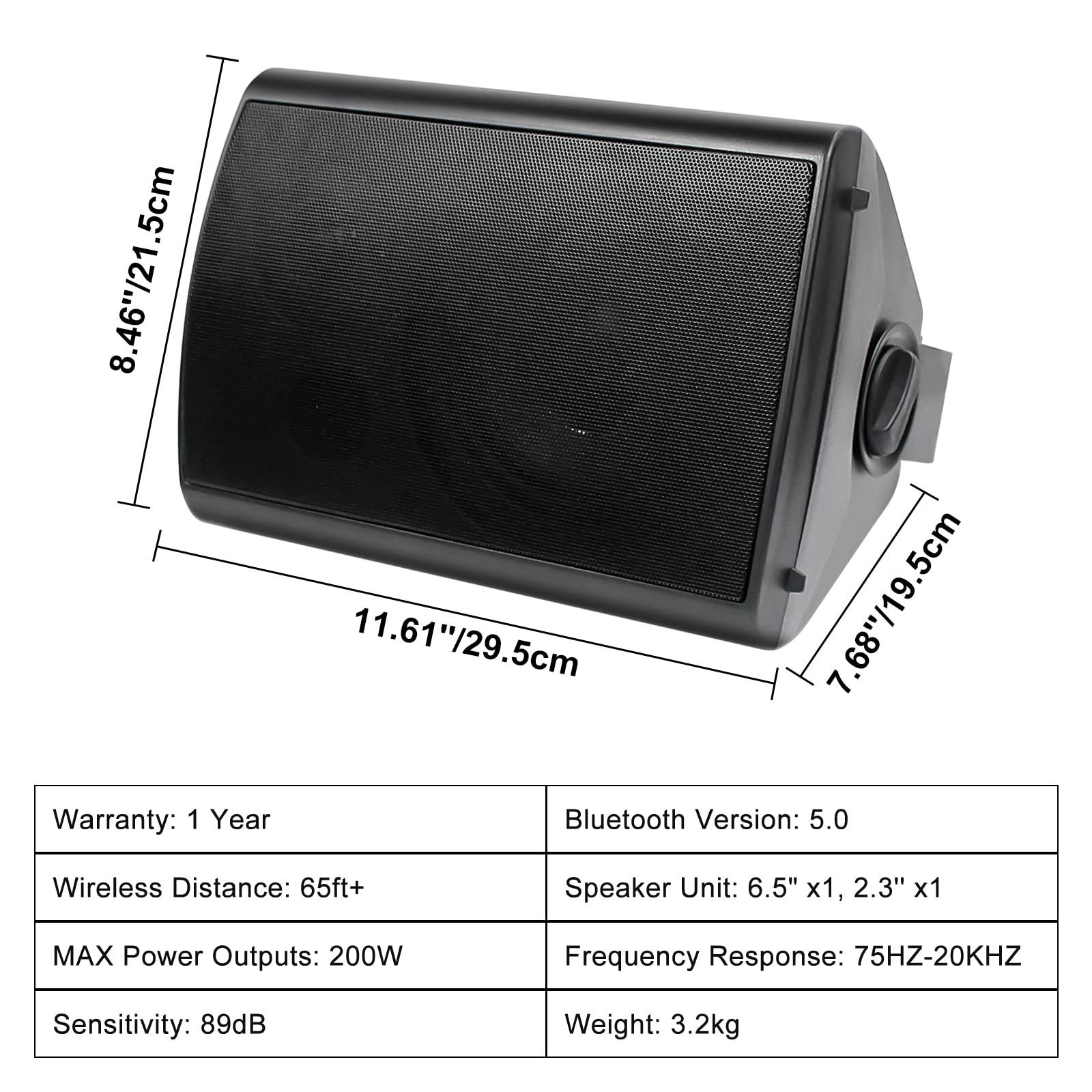 Herdio Herdio 6.5 inch 800W Outdoor Bluetooth Speakers Waterproof Wall Mounted Sound System with Multifunctional Amplifier, Powerful Bass & Stereo Sound, Easy to Install, for Patio Deck Porch (2 Pairs Black)