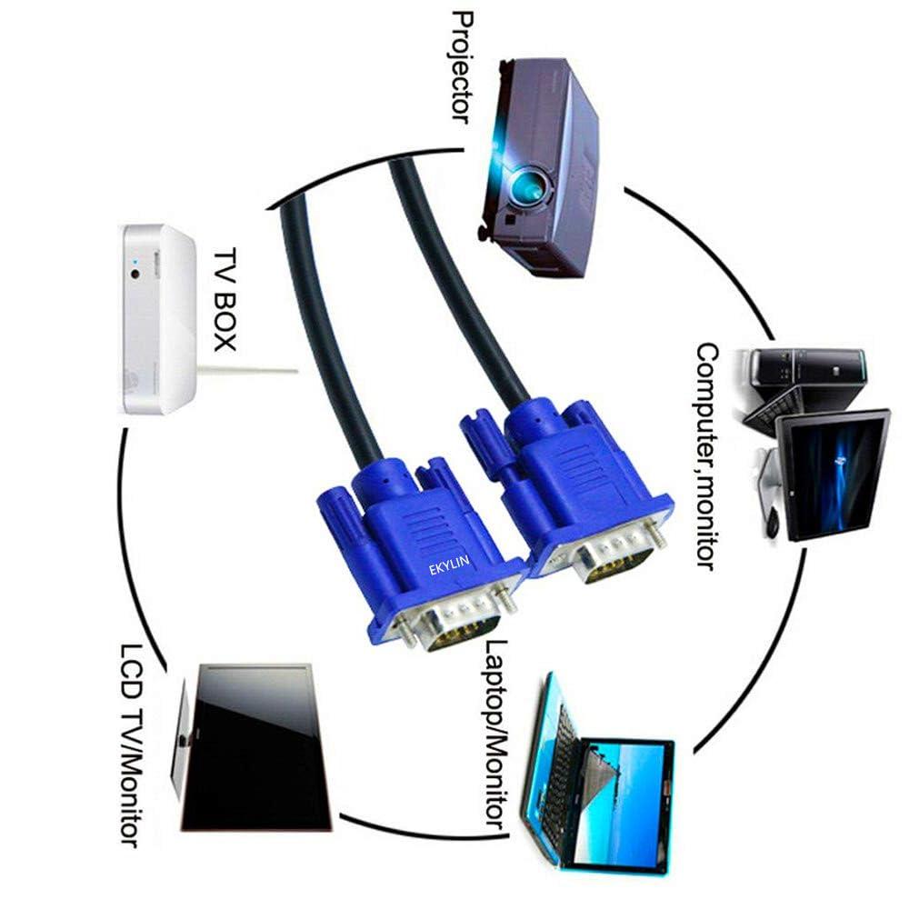 EKYLIN EKYLIN VGA Cable, 1.5m/5Feet Male to Male Video Extension Cable Adapter for Computer PC to Monitor Screen Projector with Socket Port