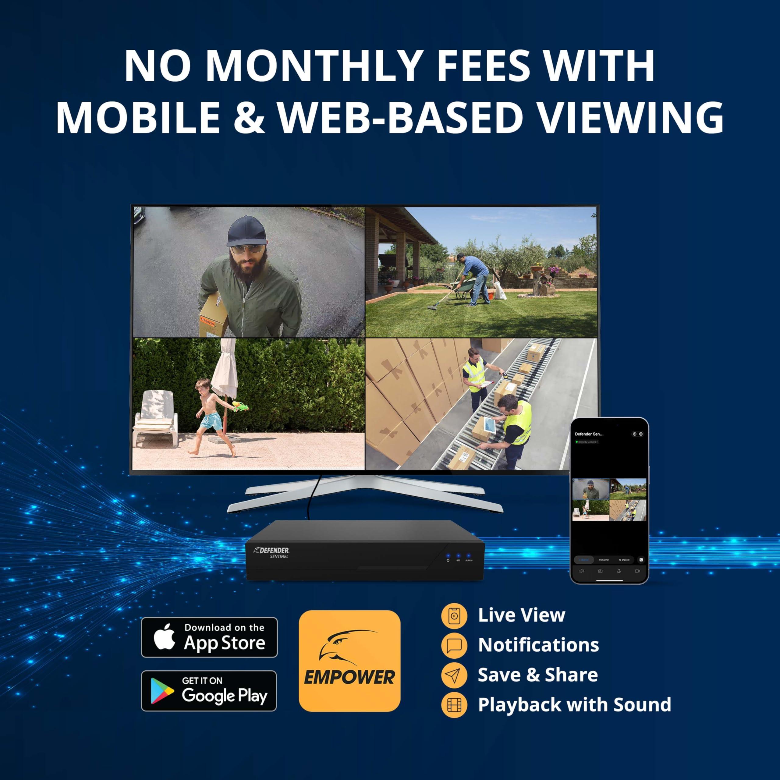 Defender Defender AI Powered Sentinel 4K Wired Security Camera System, 360 PTZ Security Camera System with AI Tracking, Smart Human Detection, Blue-Red Light Deterrence, and Color Night Vision | 4 Cameras 1TB