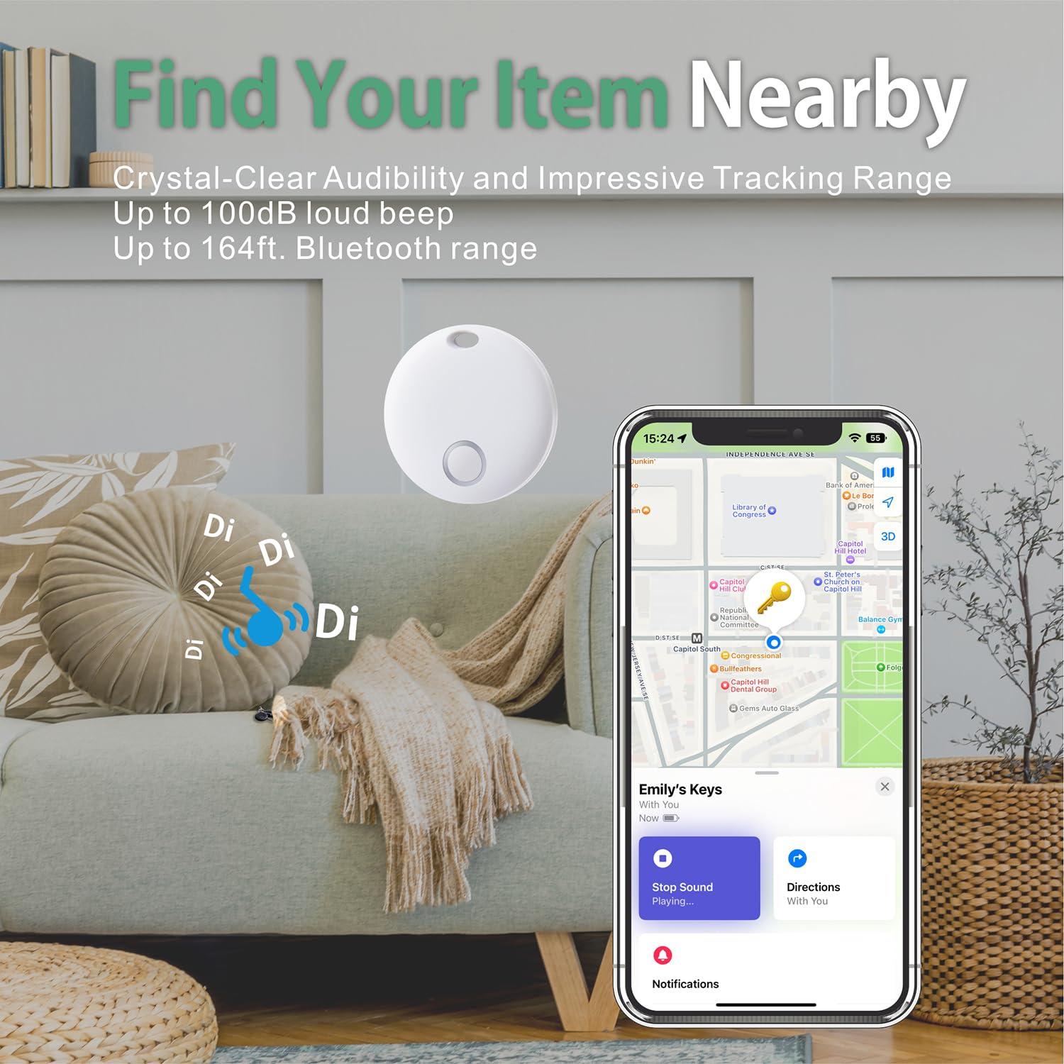 Reyke Reyke Smart Tag, Bluetooth Luggage Tracker, Works with Apple Find My (iOS Only), Item Locator for Key, Luggage, Backpack, Wallet, IP67 Waterproof, 4 Pack White