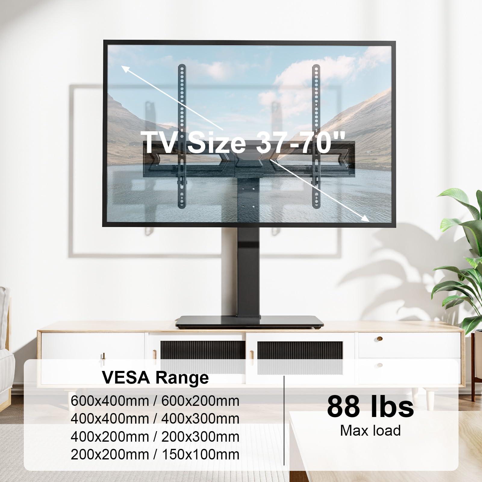 MOUNT PRO MOUNT PRO Universal Swivel TV Stand Base, Table Top TV Stand for 37 to 65, 70, 75 Inch LCD LED TVs, Height Adjustable TV Mount Stand with Tempered Glass Base, Holds up to 88lbs, Max VESA 600x400mm