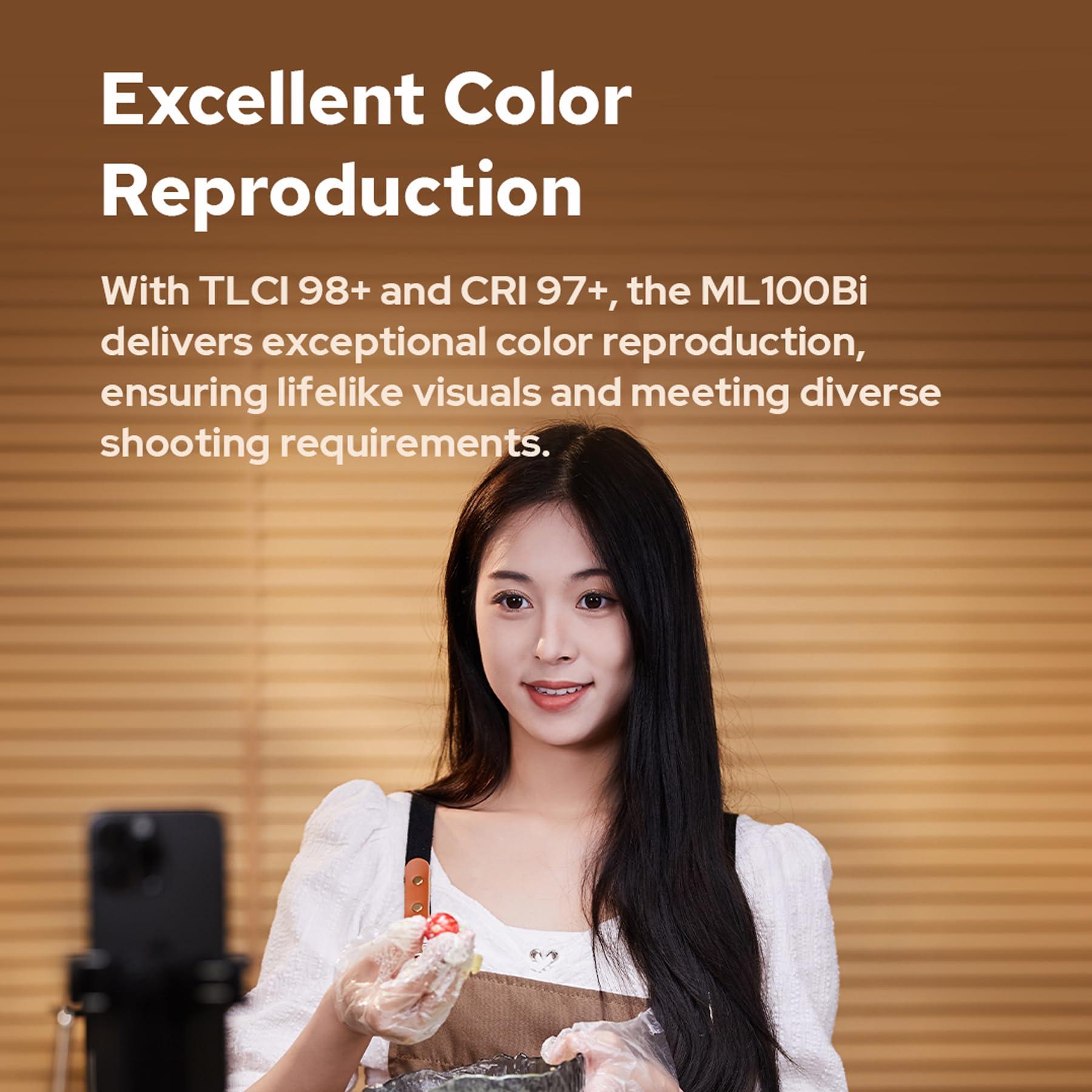 GODOX Godox ML100Bi 120W Portable LED Video Light, Bi-Color 2800-6500K, CRI97 TLCI98, 11 FX Light Effects, Bluetooth App Control for Live Streaming, Interview, Still Life Photography, etc