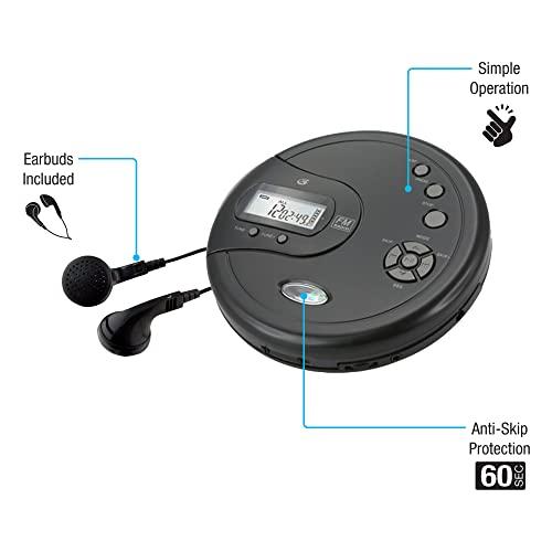 GPX GPX PC332B Portable CD Player with Anti-Skip Protection, FM Radio and Stereo Earbuds - Black