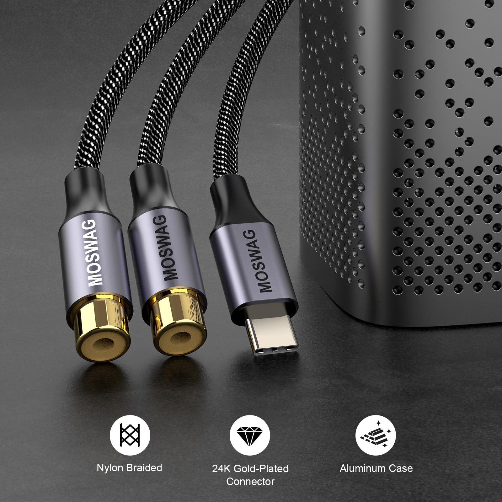 MOSWAG MOSWAG USB C Male to Dual Female RCA Stereo Audio Y Splitter Adapter Cable Allows Up to Hi-Fi Sound Quality,Wide,Natural Sound Stage and Uncolored Sound