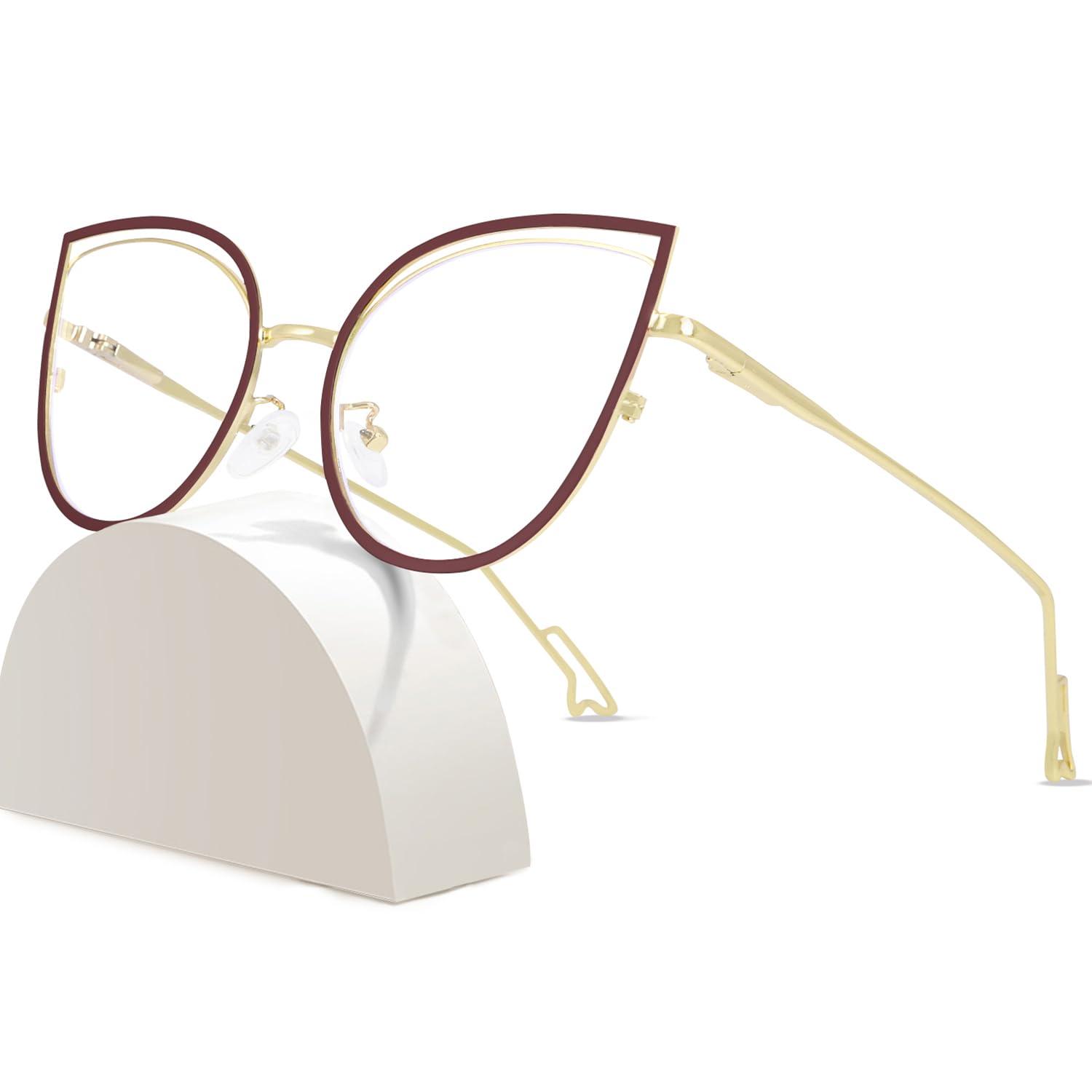 ROWCHIC ROWCHIC Blue Light Blocking Glasses for Women Stylish Cat Eye Metal Frame Anti Eyestrain UV Eyewear Brown Gold