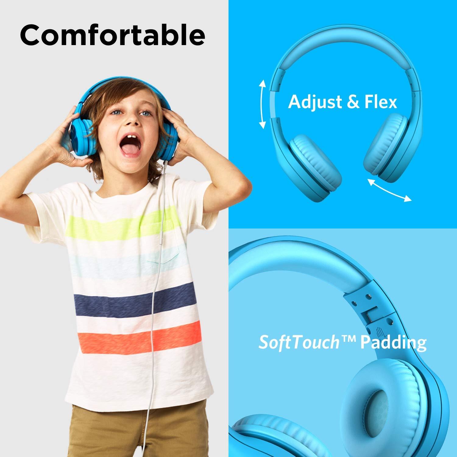 LilGadgets LilGadgets Connect+ Pro Wired Kids Headphones for School with Microphone, Volume Limiting & Noise Reduction Over-Ear Headset with Cord, SharePort Technology & SoftTouch Padding, Blue