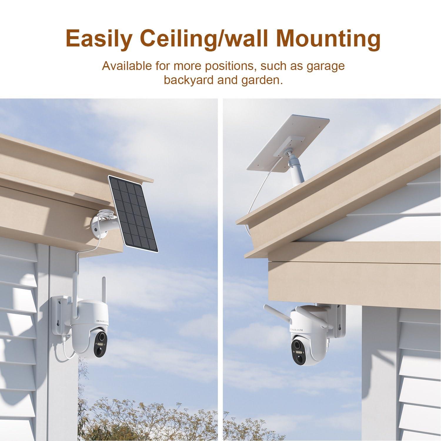 HOSAFE.COM Security Cameras Wireless Outdoor, WIFI Cameras for Home Security, Wireless Outdoor Security Camera Solar Powered, 360 Camera with PTZ, PIR Sensor, 2K HD Color Night Vision, SD/Cloud, IP66 Waterproof