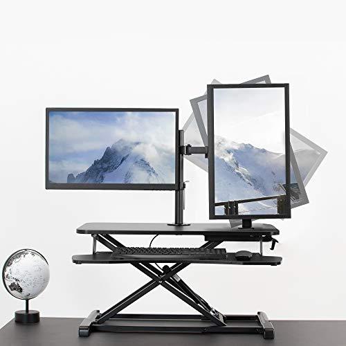 VIVO VIVO Height Adjustable 32 inch Standing Desk Converter with Dual 13 to 30 inch Monitor Stand, Sit Stand Monitor Mount and Desk Riser, Black, DESK-V000K-M2