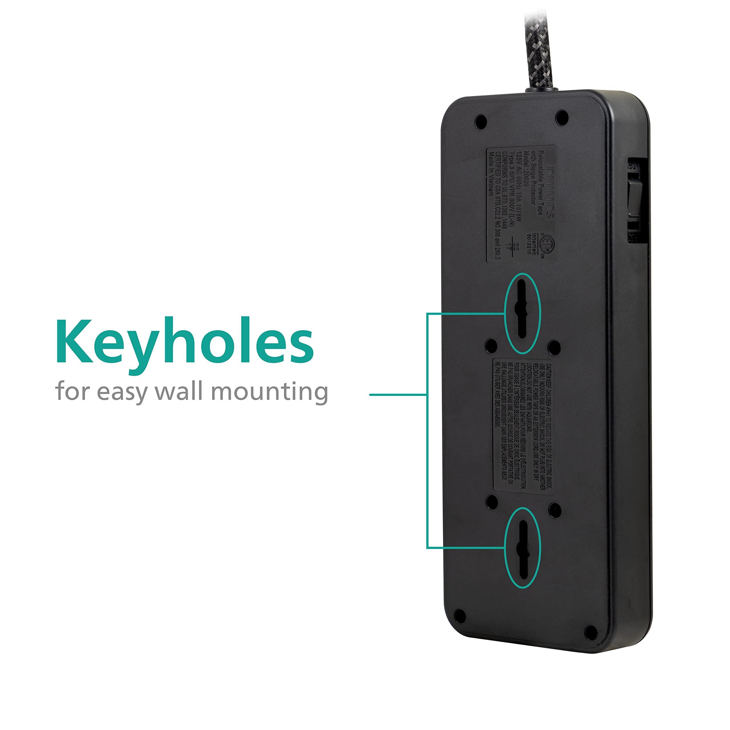 Philips Philips 6-Outlet Surge Protector, 8 Ft, Braided Cord, 1080 Joules, Adapter-Spaced, Black, SPC6066BB/37