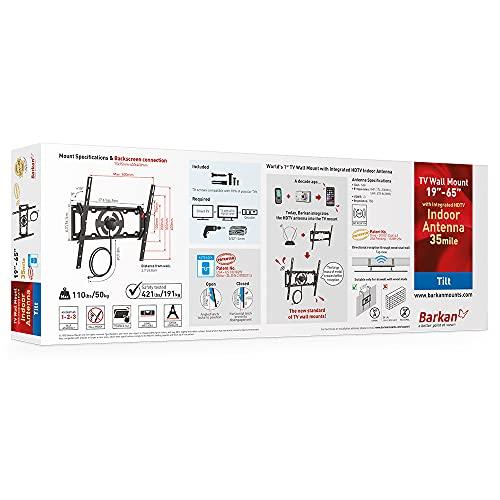 Barkan Barkan TV Wall Mount with Integrated HDTV Indoor Antenna Holds up to 110 lbs Auto Lock Patented Max Range 35 Mile Fits LED OLED LCD TVA31 Black 19 - 65 Tilt Antenna TV Mount