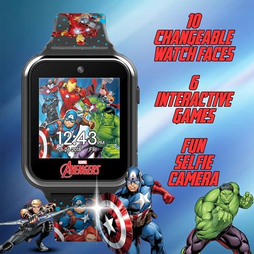 Accutime Marvel Avengers Interactive Kids Smartwatch Touchscreen Watch with Games, Camera, Voice Recorder, Step Tracker, Timer & Alarm 10 Watch Faces, USB Rechargeable Fits Wrists 5.5" to 8"