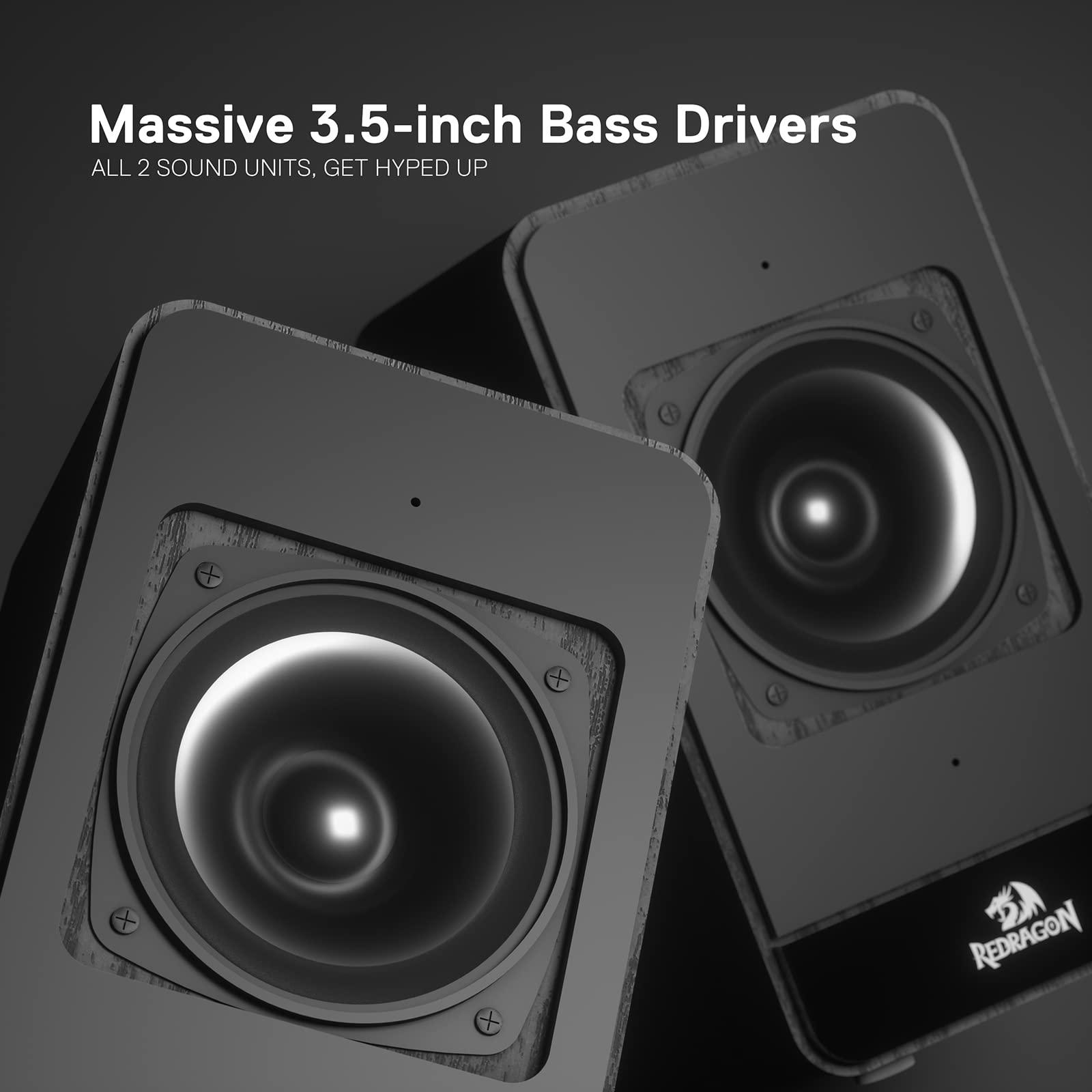 Redragon Redragon GS813 Wireless Desktop Speakers, 2.0 Bookshelf Speaker w/20W Output, BT 5.0/3.5mm AUX, Enhanced Bass/Treble Knob and TF Card/USB Flash Drive Supported