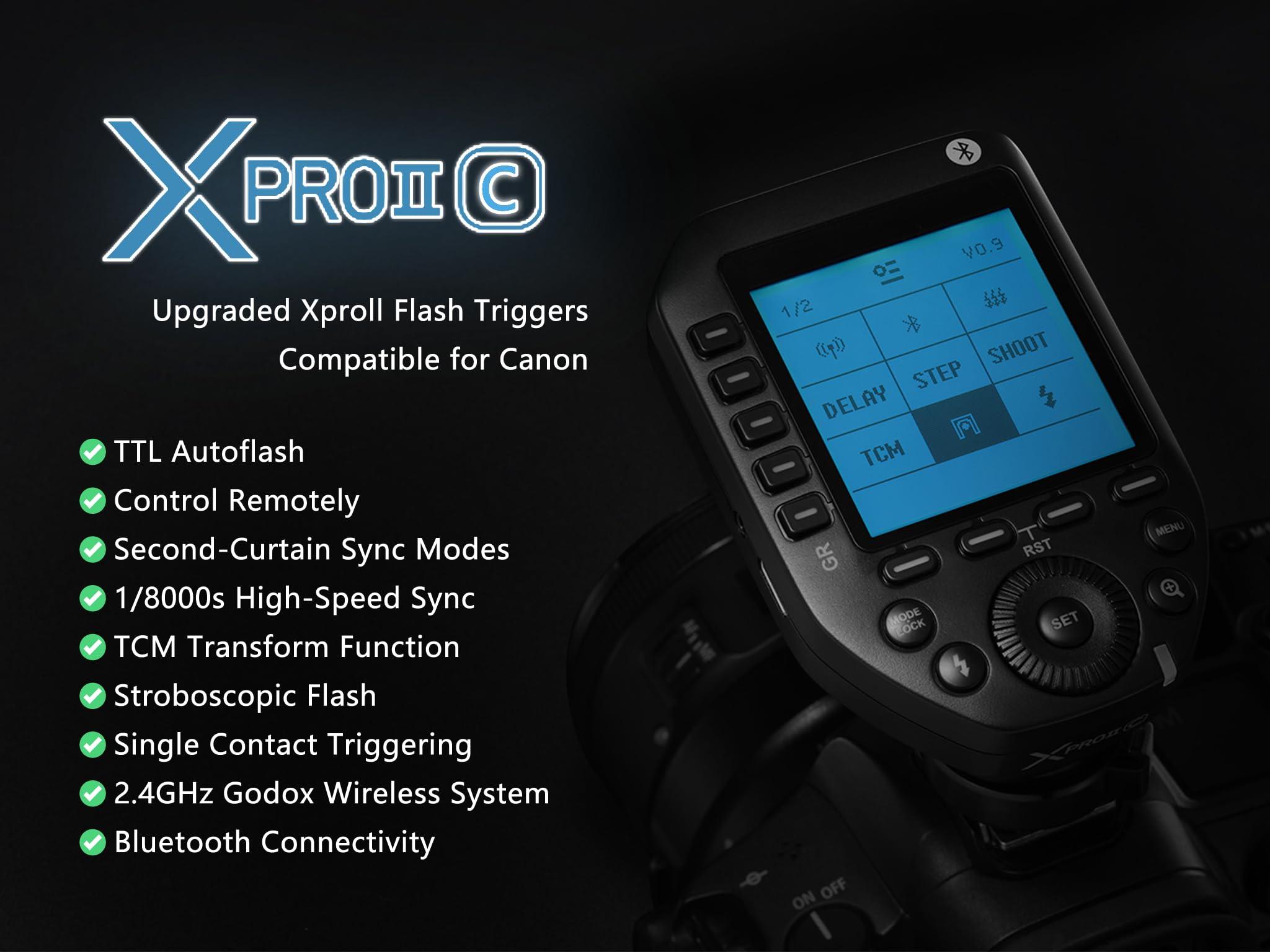 GODOX Godox XProII-C Wireless Flash Trigger for Canon Cameras & Godox S2 Speedlite Bracket, 2.4G TTL Wireless Flash Transmitter HSS 1/8000s, TCM Transform, S-Type Bracket Updated Version Bowens Mount Holder