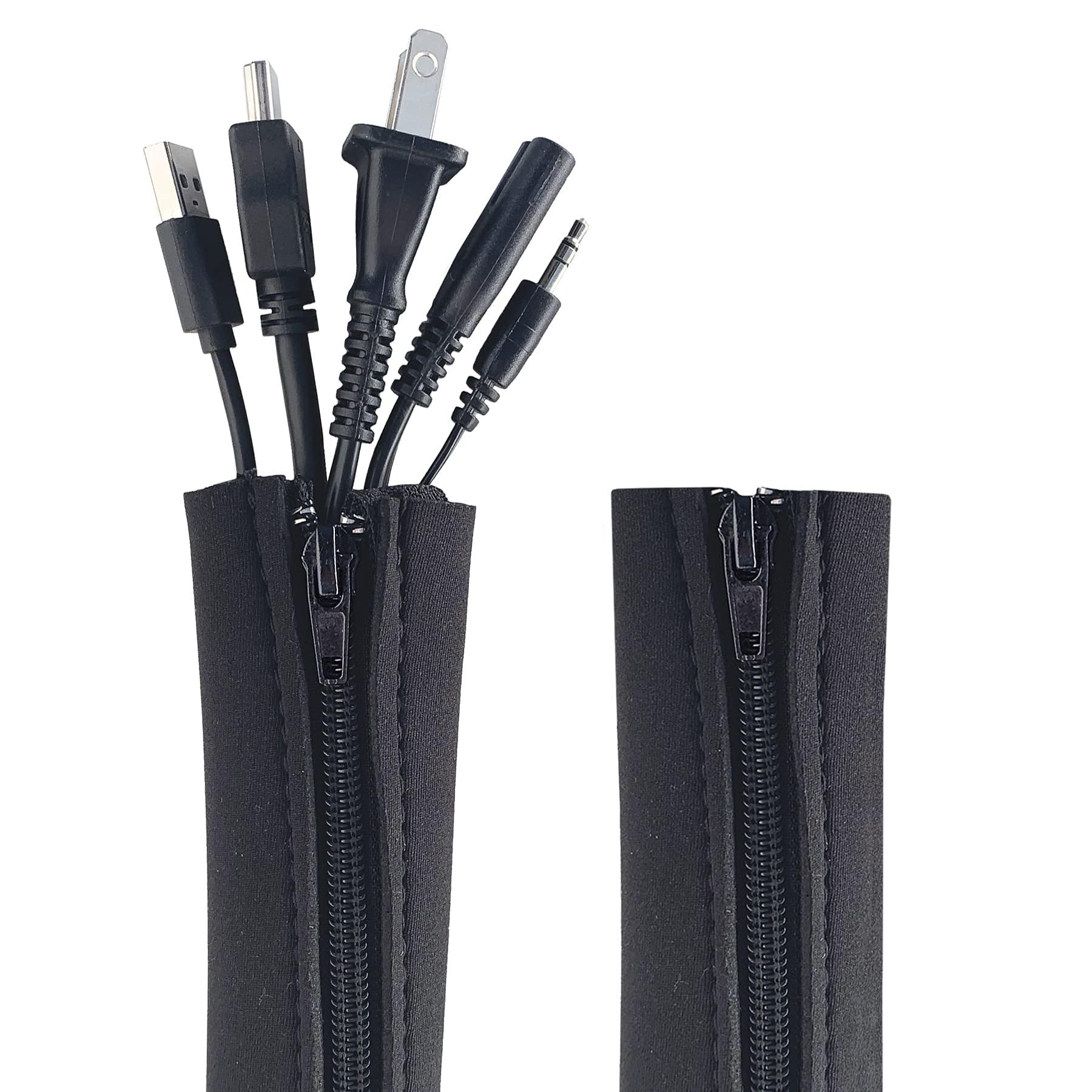 Wrap-It Storage Zipper Cable Sleeve by Wrap-It Storage - 36\" x 4\" (2-Pack) Black - Cord Organizer and Cable Protector for Desk, Computer, TV Cord Management to Hide and Cover Wire and Extension Cables