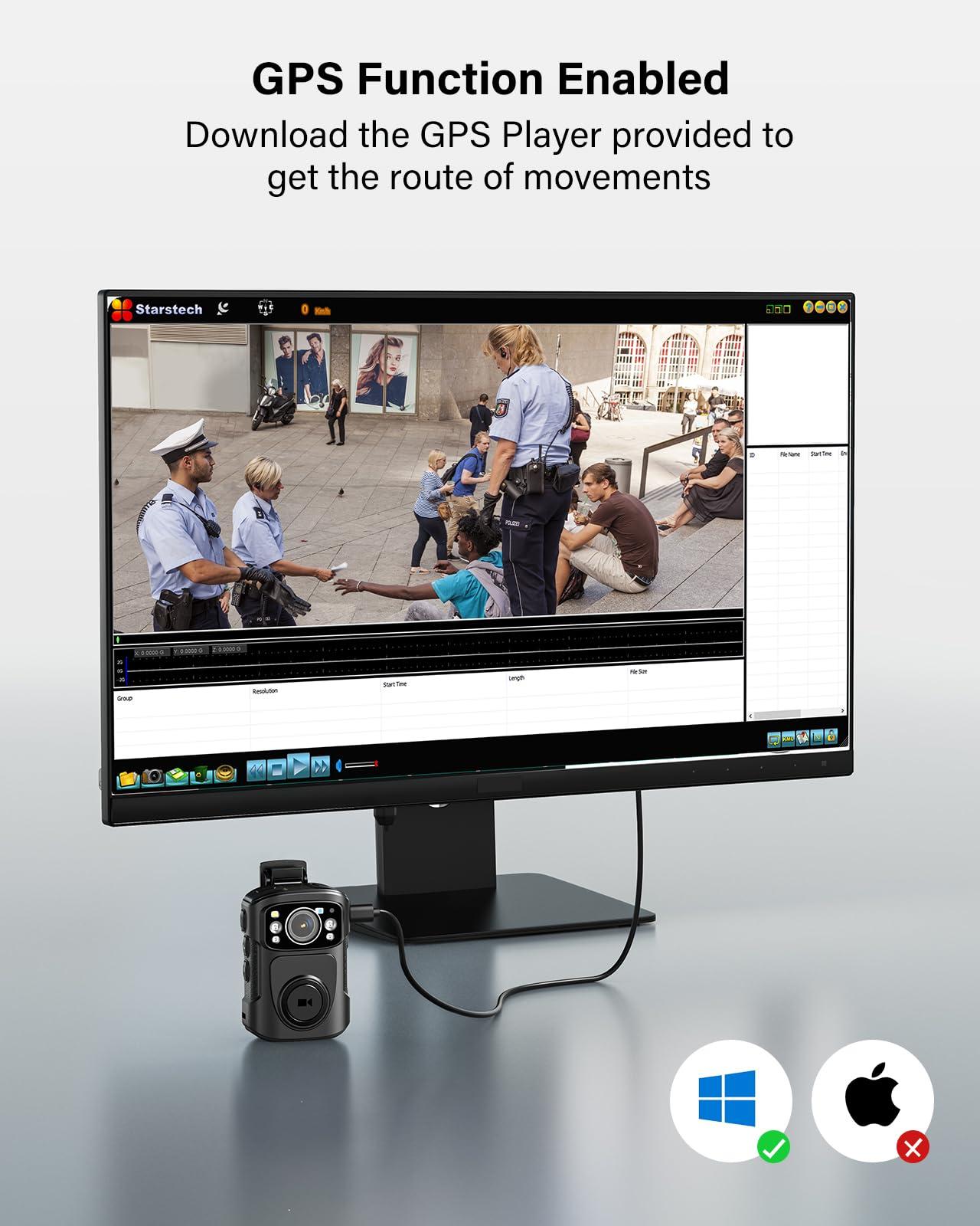 BOBLOV BOBLOV B4K5 4K Body Camera, 3400mAh IP68 Waterproof GPS Police 128GB Body Cams for 11Hrs(1080P Only) Video Record, Provide Charging Dock, Night Vision Video Camcorder for Personal, Guard Civilians