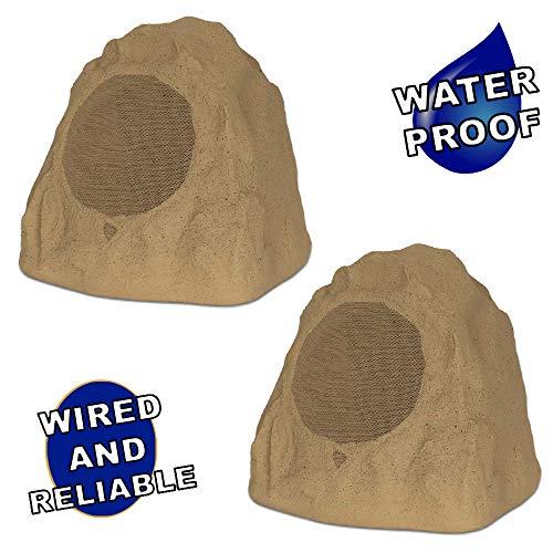 Theater Solutions Theater Solutions 2R8S Outdoor Sandstone 8" Rock 2 Speaker Set for Deck Pool Spa Yard Garden