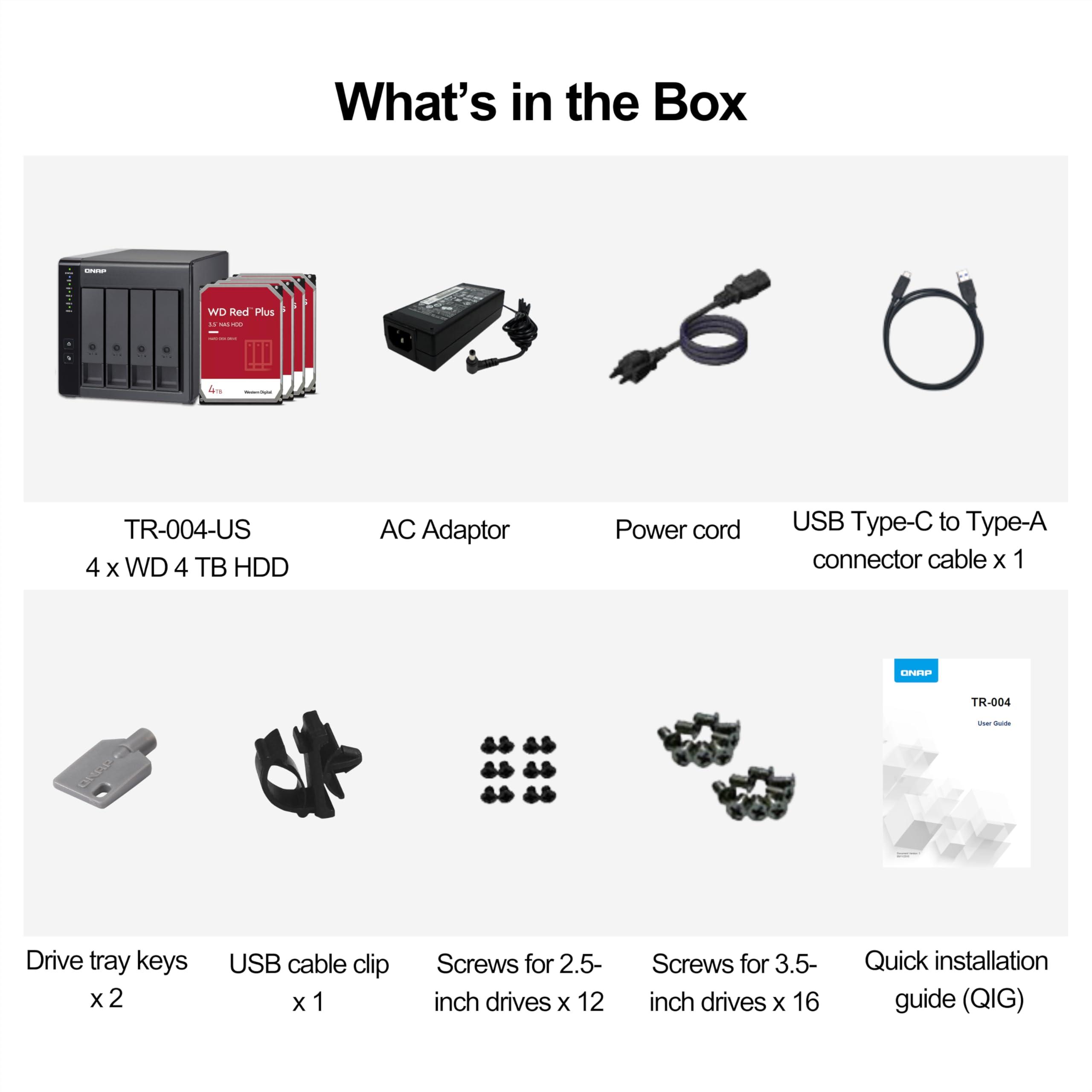 QNAP QNAP TR-004-44WD-US 4 Bay DAS (USB Type-C) with 12TB Storage Capacity, Preconfigured RAID 5 WD Red Plus HDD Bundle