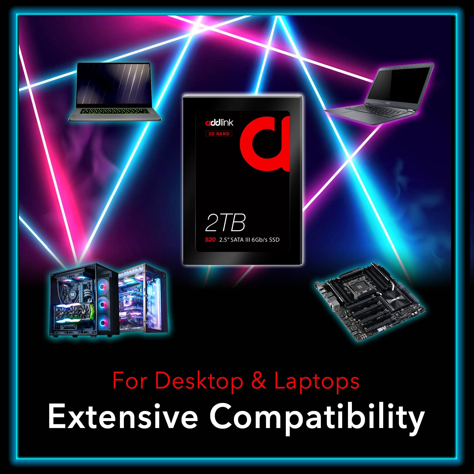 Addlink Addlink S20 2TB PS4 Compatible SATA III 2.5" Inch Extreme Quality Internal SSD 550MB/s Maximum Speed, Perfect HDD Replacement/Upgrade for Laptops, PCs & Sony PS4 (ad2TBS20S3S)