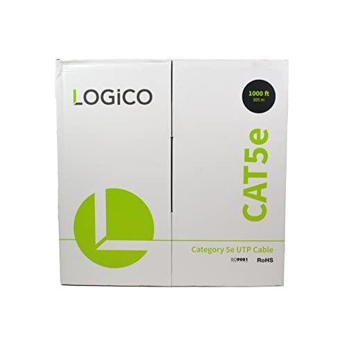 LOGICO LOGICO CAT5e 1000FT UTP Cable Solid 24AWG Network Ethernet LAN Bulk Wire RJ45 White