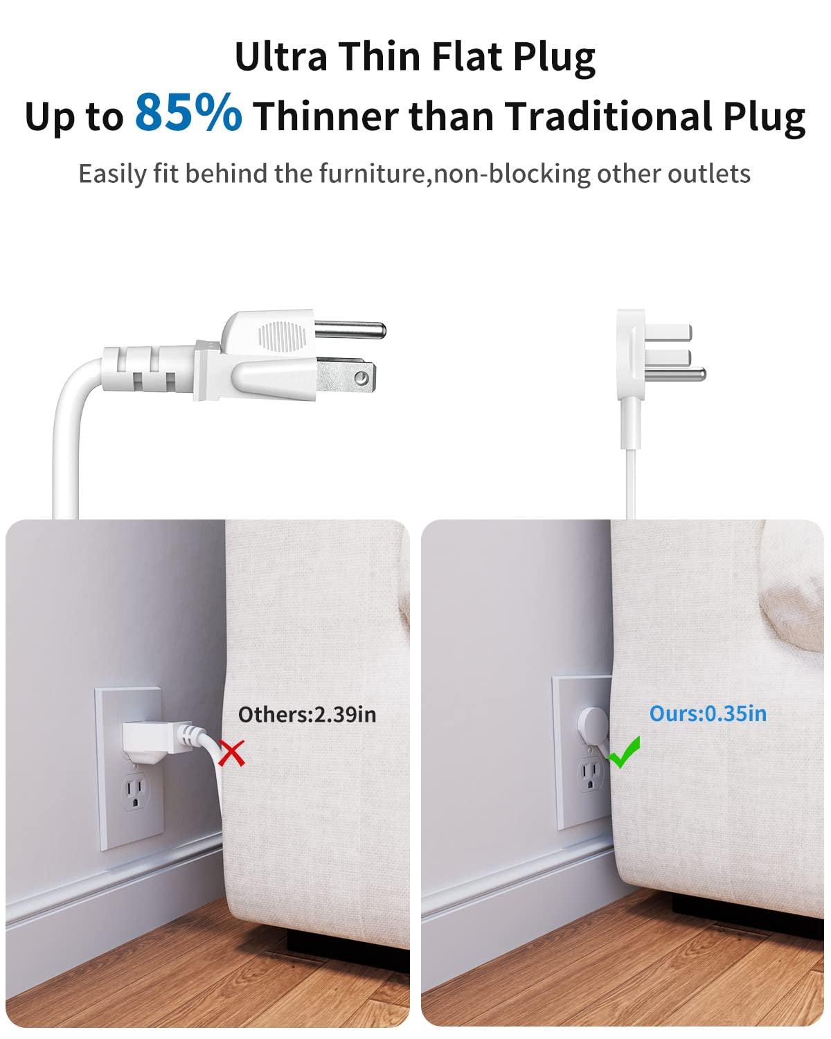 NTONPOWER Flat Extension Cord 25 ft, NTONPOWER Flat Plug Power Strip with 3 Outlets 4 USB Ports(2 USB C), Ultra Thin Extension Cord Under Carpet, Mountable, Long Outlet Extender for Indoor Home Office Room