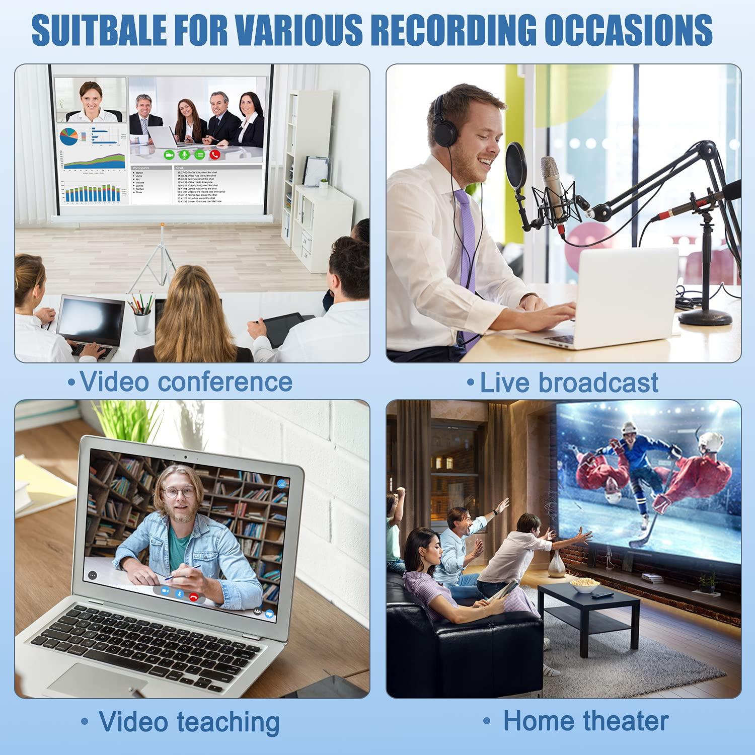 Guermok Guermok Video Capture Card, USB3.0 HDMI to USB C Audio Capture Card, 4K 1080P 60FPS Capture with Type-C Adapter Devices for Gaming Live Streaming, Video Recorder, Windows Mac OS System OBS Zoom