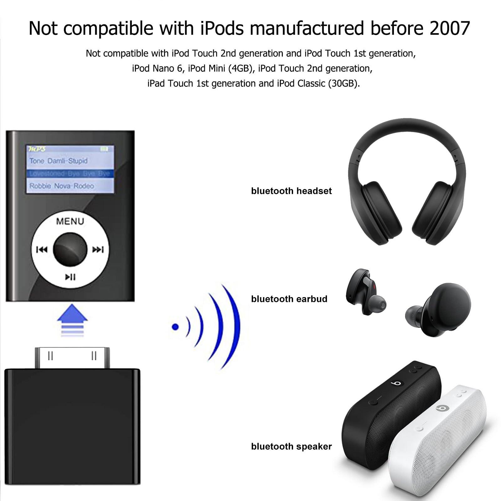 SETHDA Bluetooth Transmitter for iPod Classic, Plug-and-Play Bluetooth Adapter Connector for iPod Classic 160gb, Bluetooth Adapter Compatible with iPod Classic and iPod Nano (Black)