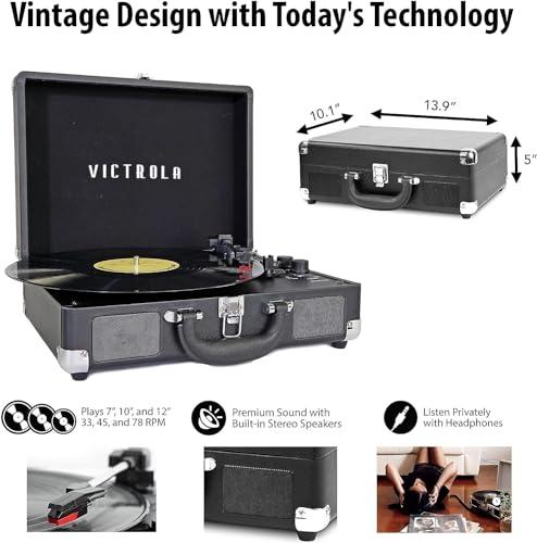 Victrola Victrola Vintage 3-Speed Bluetooth Portable Suitcase Record Player with Built-in Speakers | Upgraded Turntable Audio Sound|Dark Brown, Model Number, Model Number: VSC-550BT-DBR