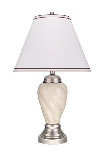 Aspen Creative Aspen Creative 40093-1 26" High Traditional Ceramic Table, Ivory with Pewter Finish Base and Hardback Empire Shaped Lamp Shade in Off White, 15" Wide