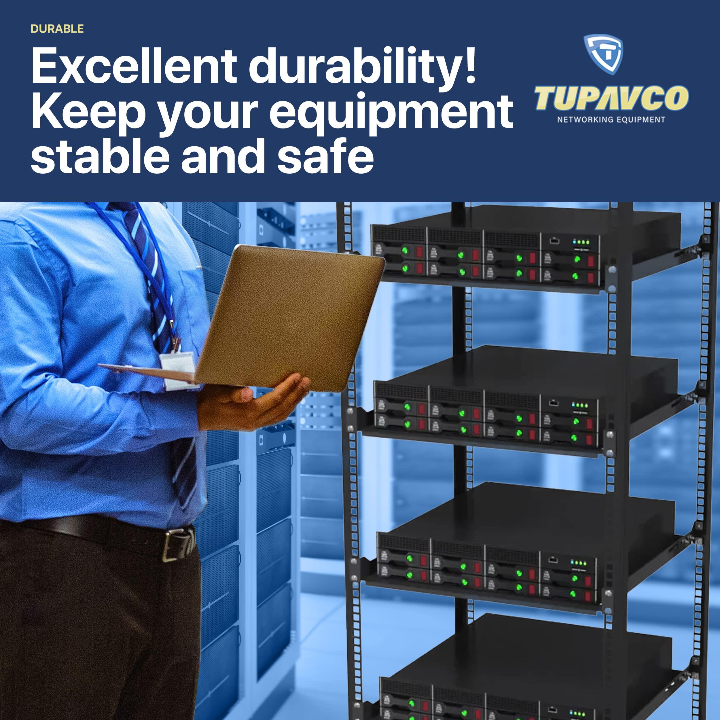 Tupavco 1U Server Rack Shelf - 19" Rackmount Tray - 17.7" (450mm) Deep 4-Post Fixed Mount for Computer Network/AV/IT Equipment Cabinet Enclosure - Vented for Maximum Airflow (Black) - Tupavco TP1711
