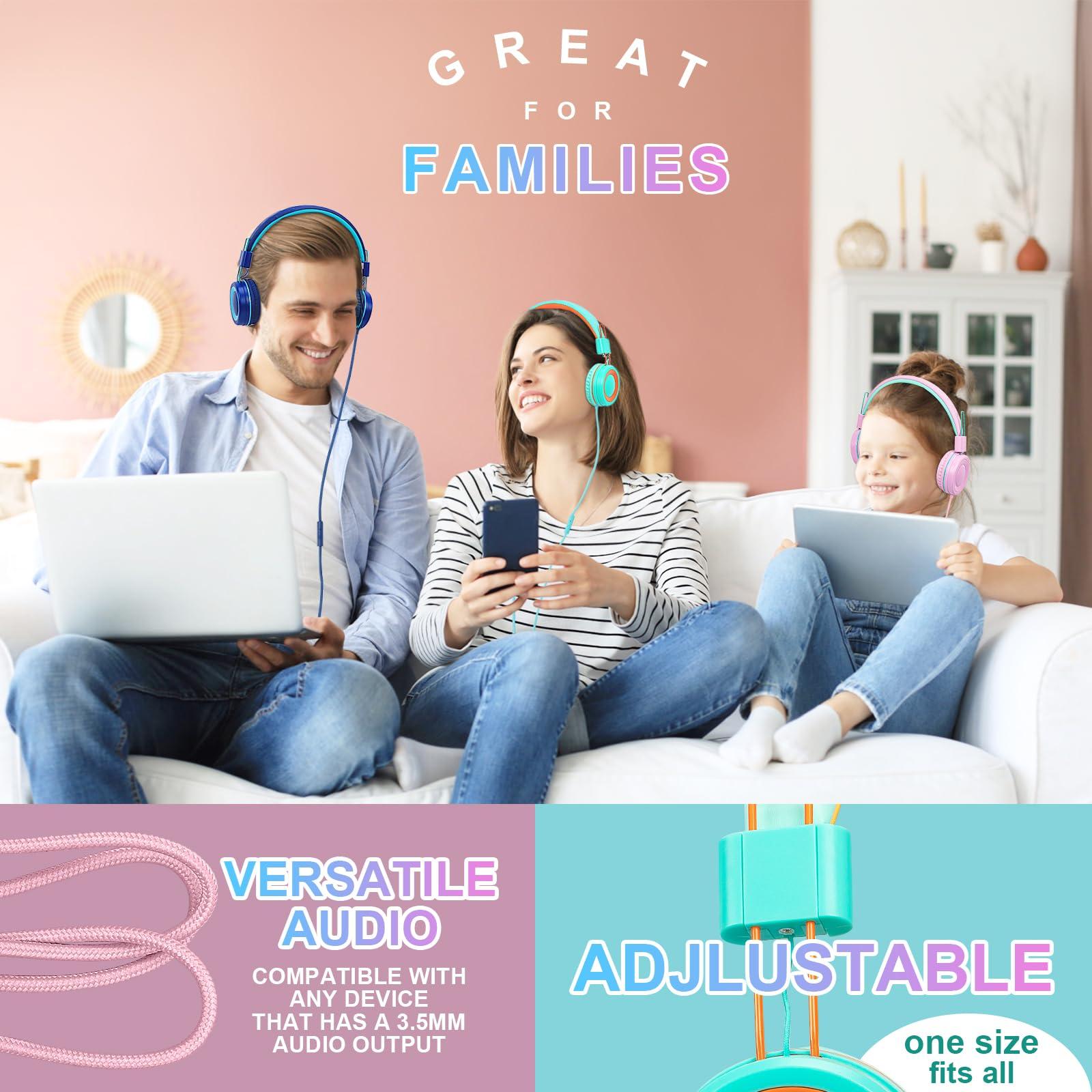 CN-Outlet CN-Outlet 5 Pack Kids Headphones Bulk for School Classroom Students Teens Toddler, Wired Adjustable Headsets for Libraries Families Childern and Adults (Mixed Colors with MIC)