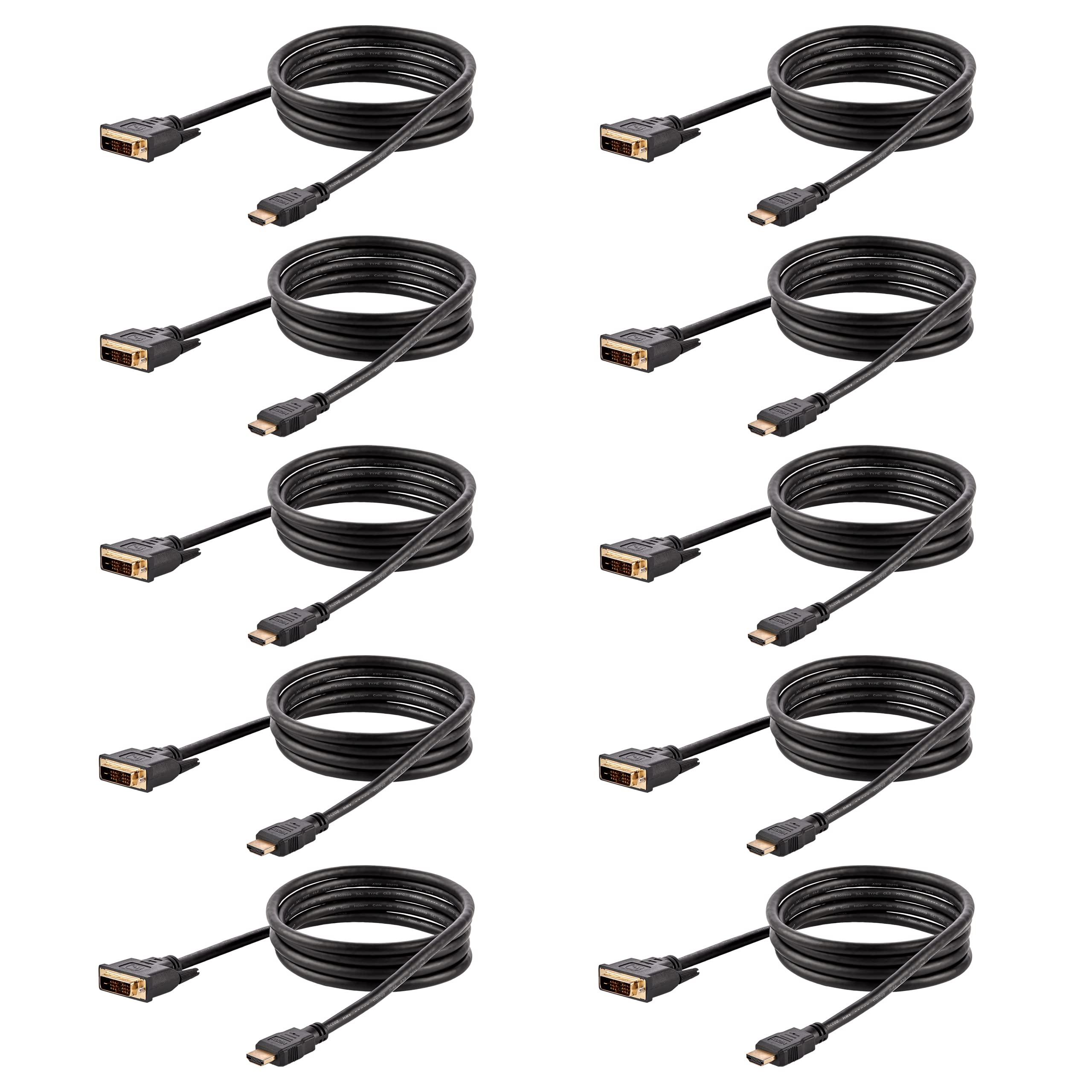 StarTech.com StarTech.com 6ft (1.8m) HDMI to DVI Cable, DVI-D to HDMI Display Cable (1920x1200p), 10 Pack, Black, 19 Pin HDMI to DVI-D Cable Adapter M/M, Digital Monitor Cable, DVI to HDMI Cord (HDMIDVIMM610PK)